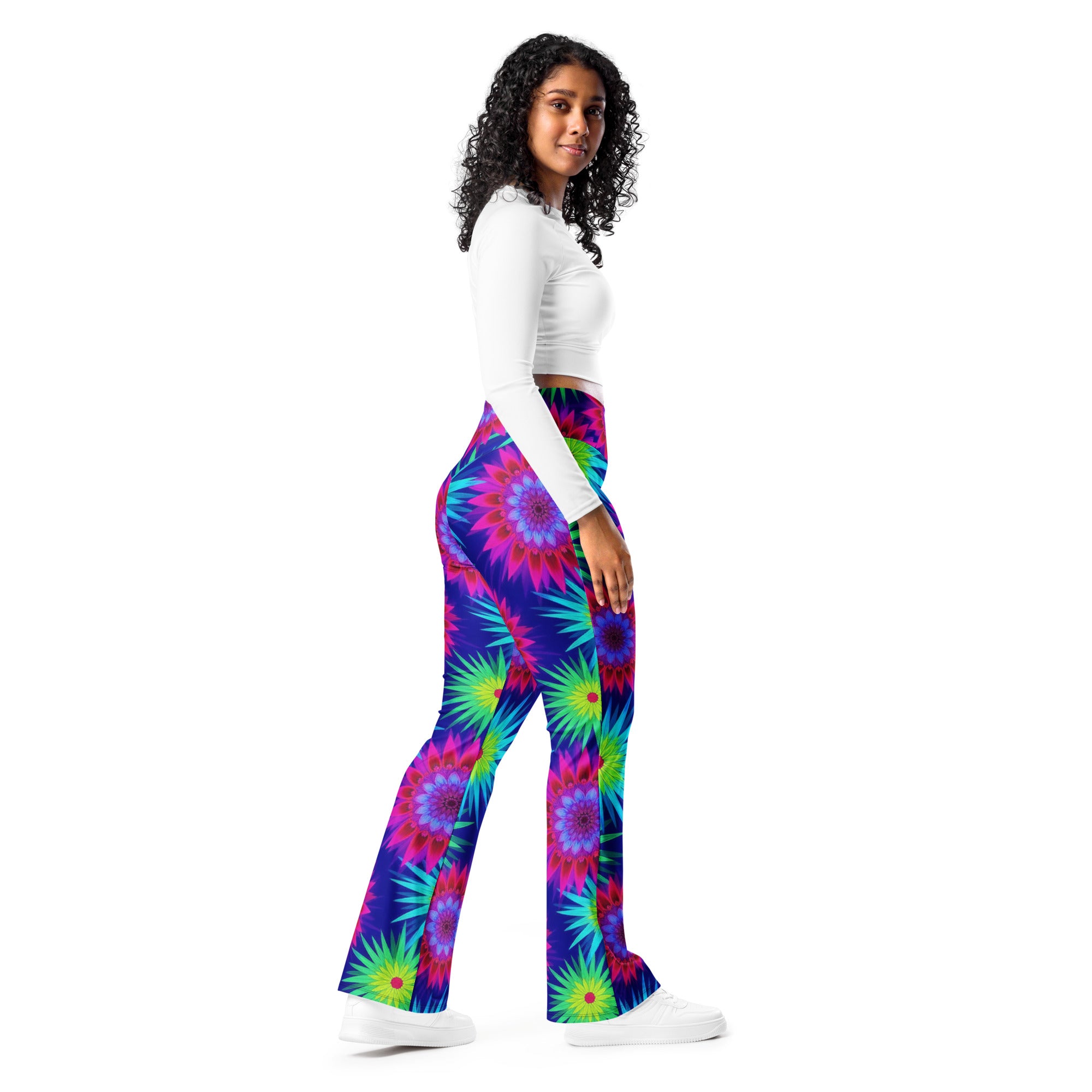 Psychedelic Neon Rainbow Burst Flare Leggings | GearBunch