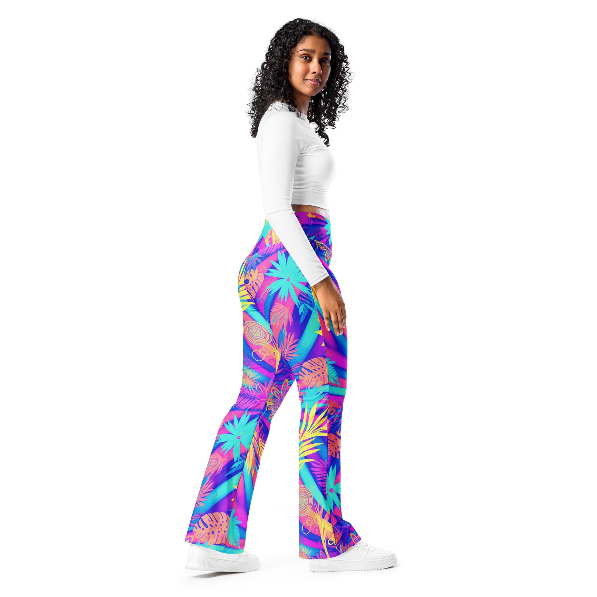 Psychedelic Tropical Laser Flare Leggings | GearBunch