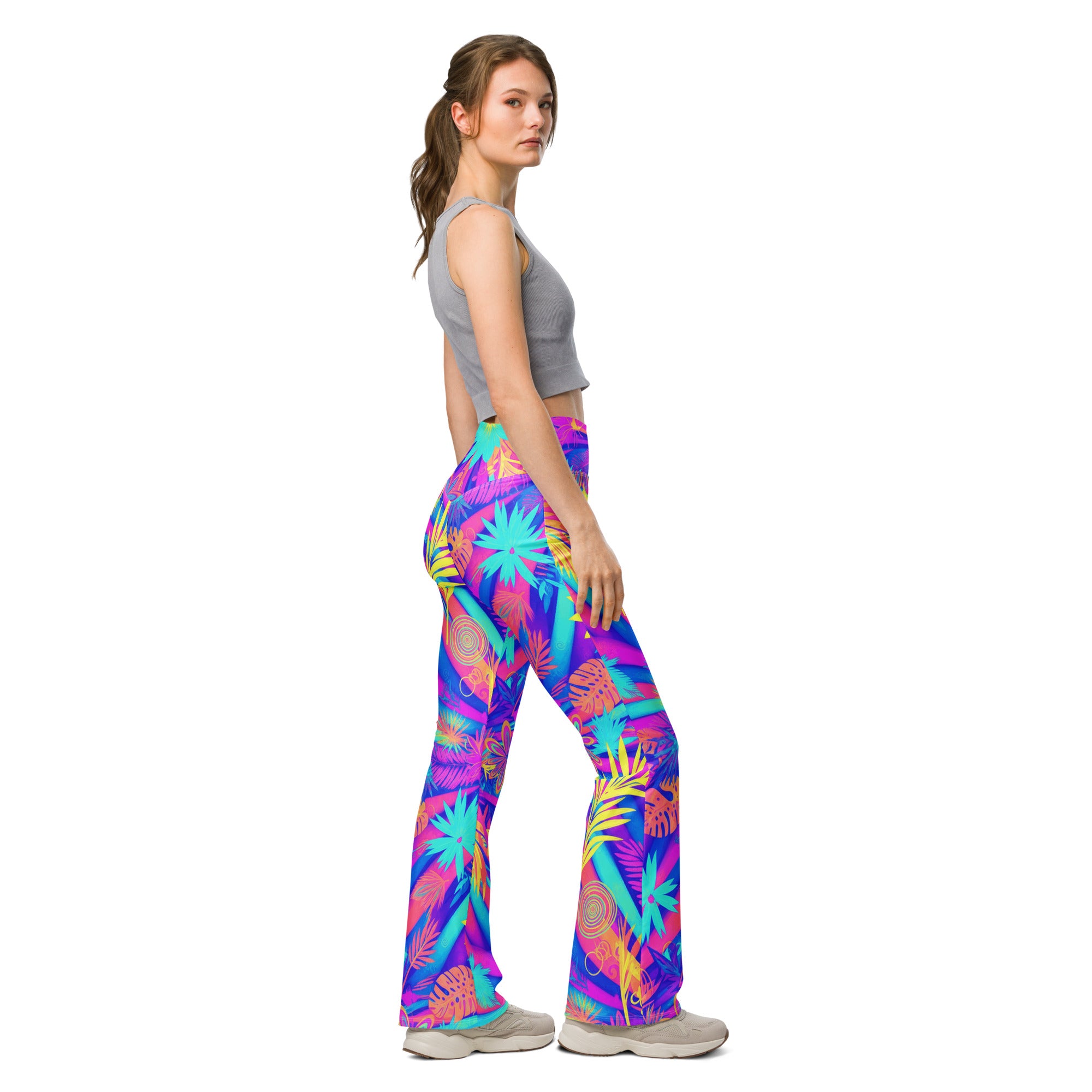 Psychedelic Tropical Laser Flare Leggings | GearBunch