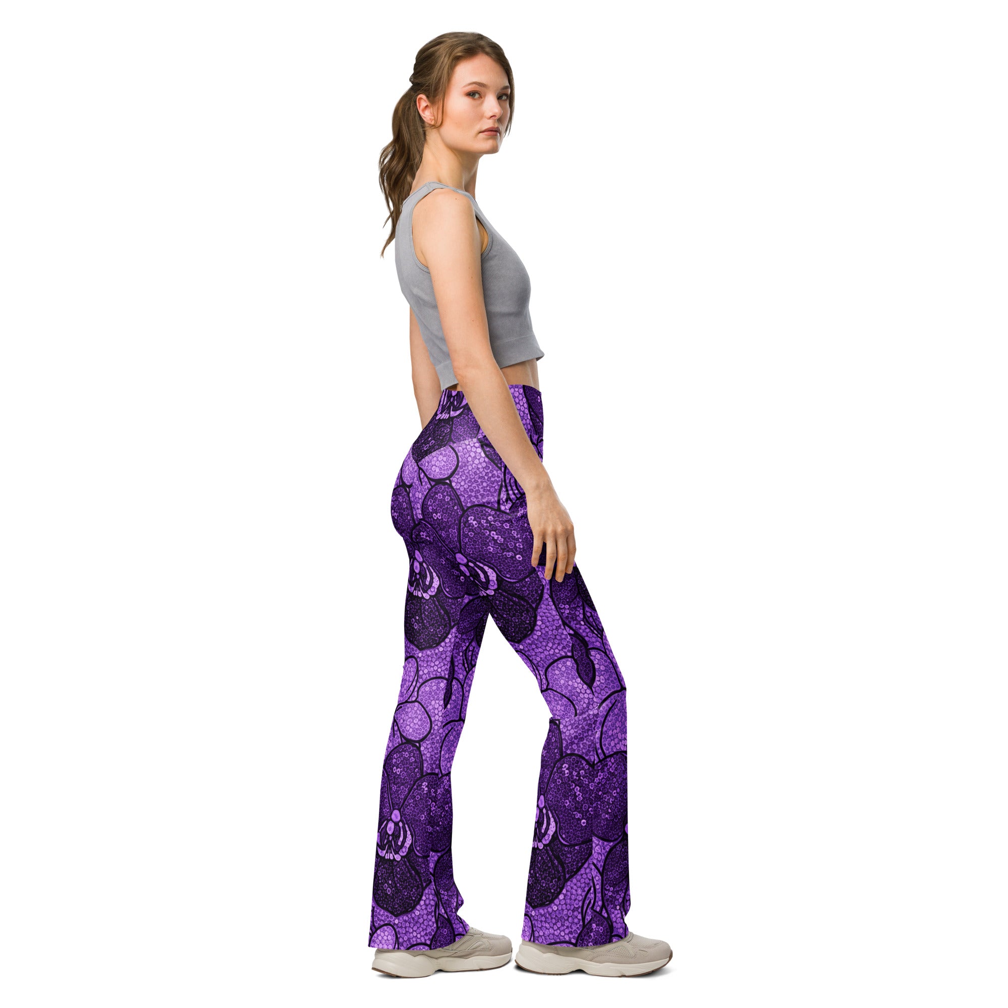 Purple Paillette Orchid Flare Leggings | GearBunch