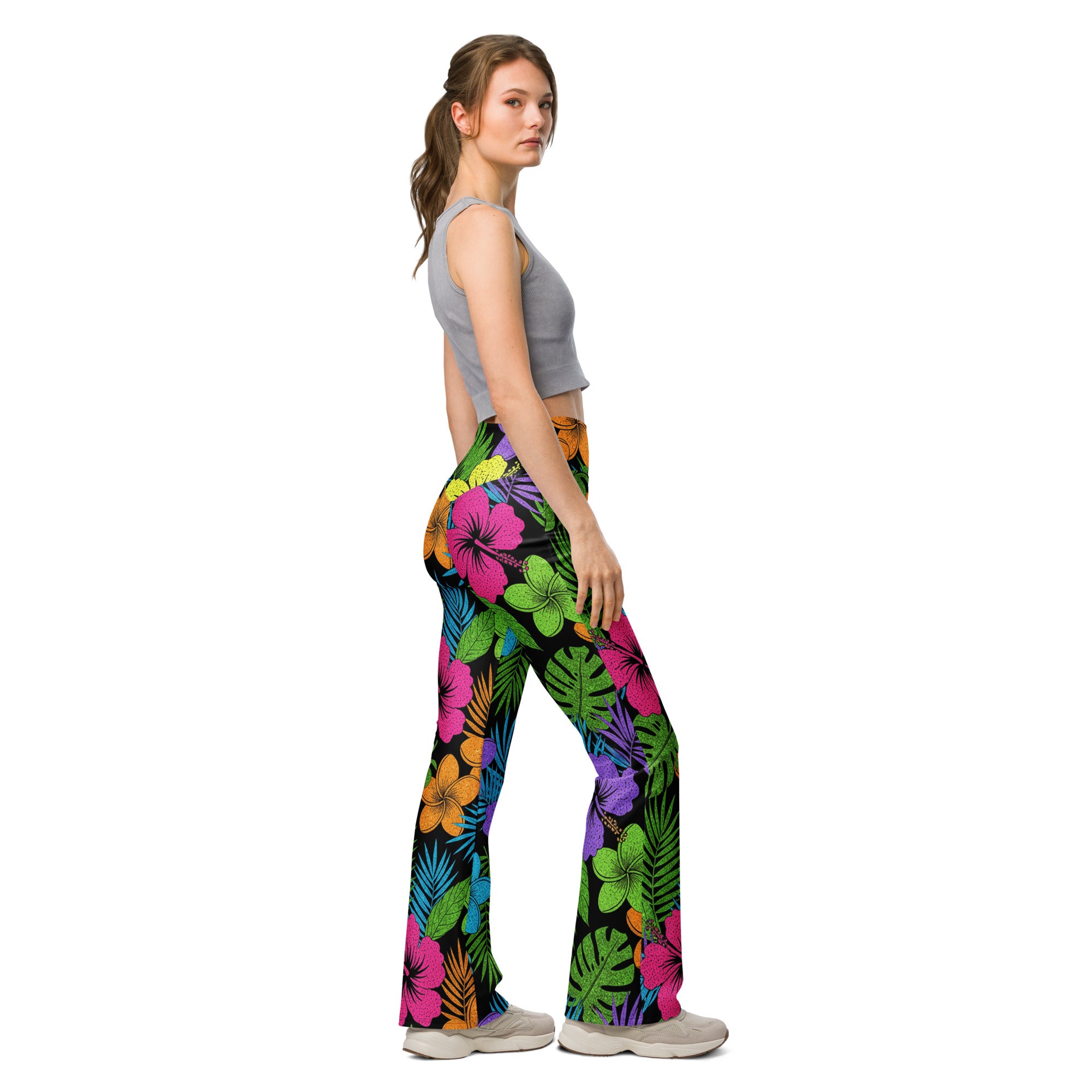 Rainbow Paillette Tropical Flare Leggings | GearBunch