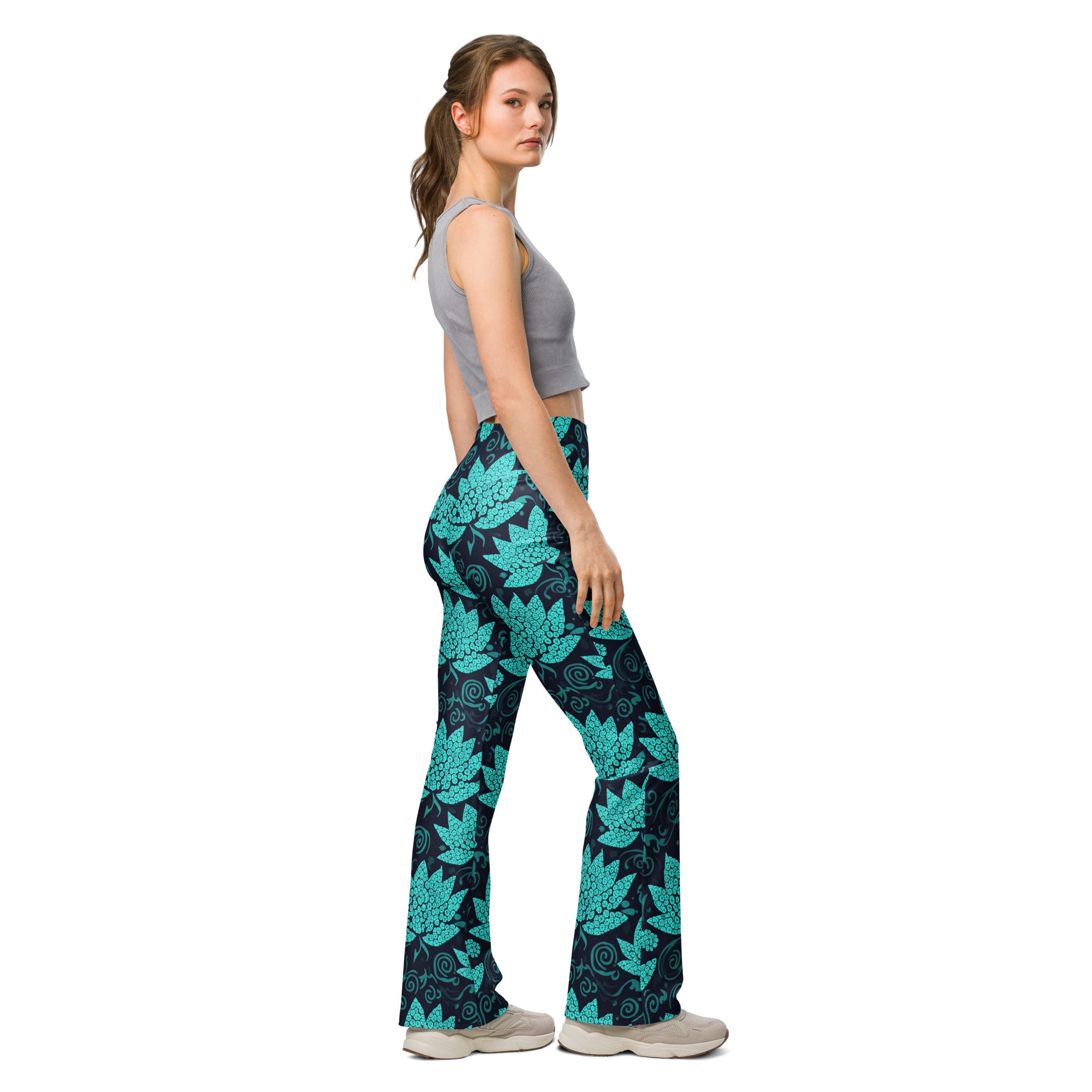 Teal Paillette Lotus Flare Leggings | GearBunch