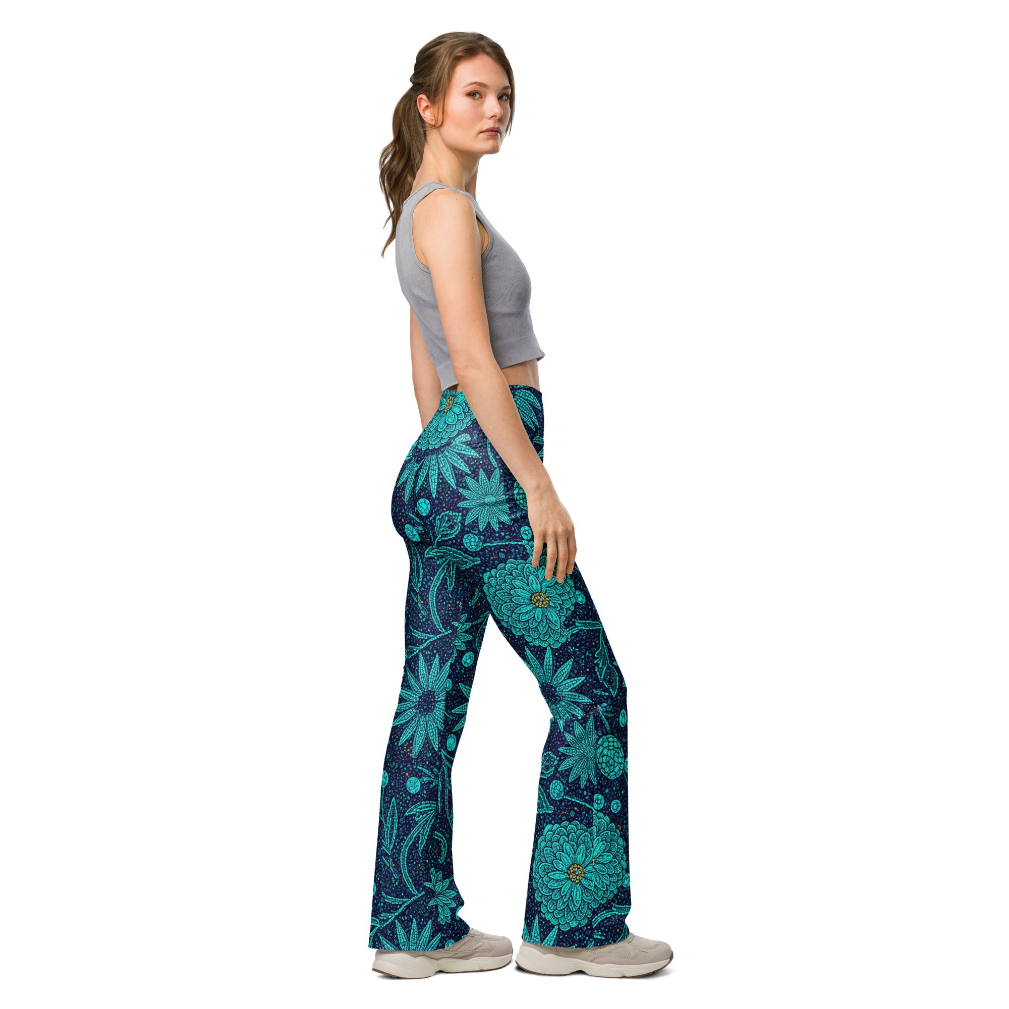 Teal Paillette Lotus Garden Flare Leggings | GearBunch