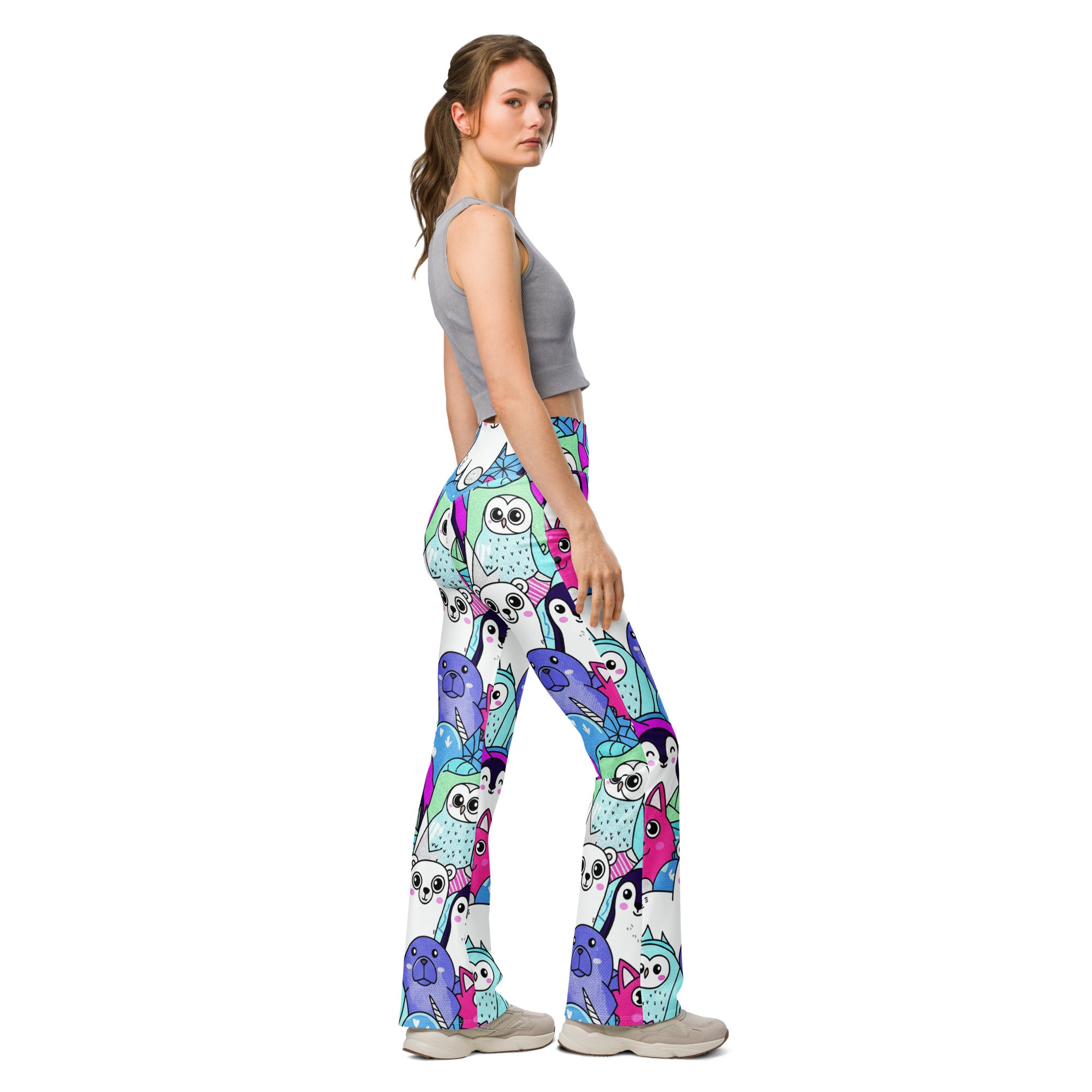 Vibrant Arctic Friends Flare Leggings | GearBunch