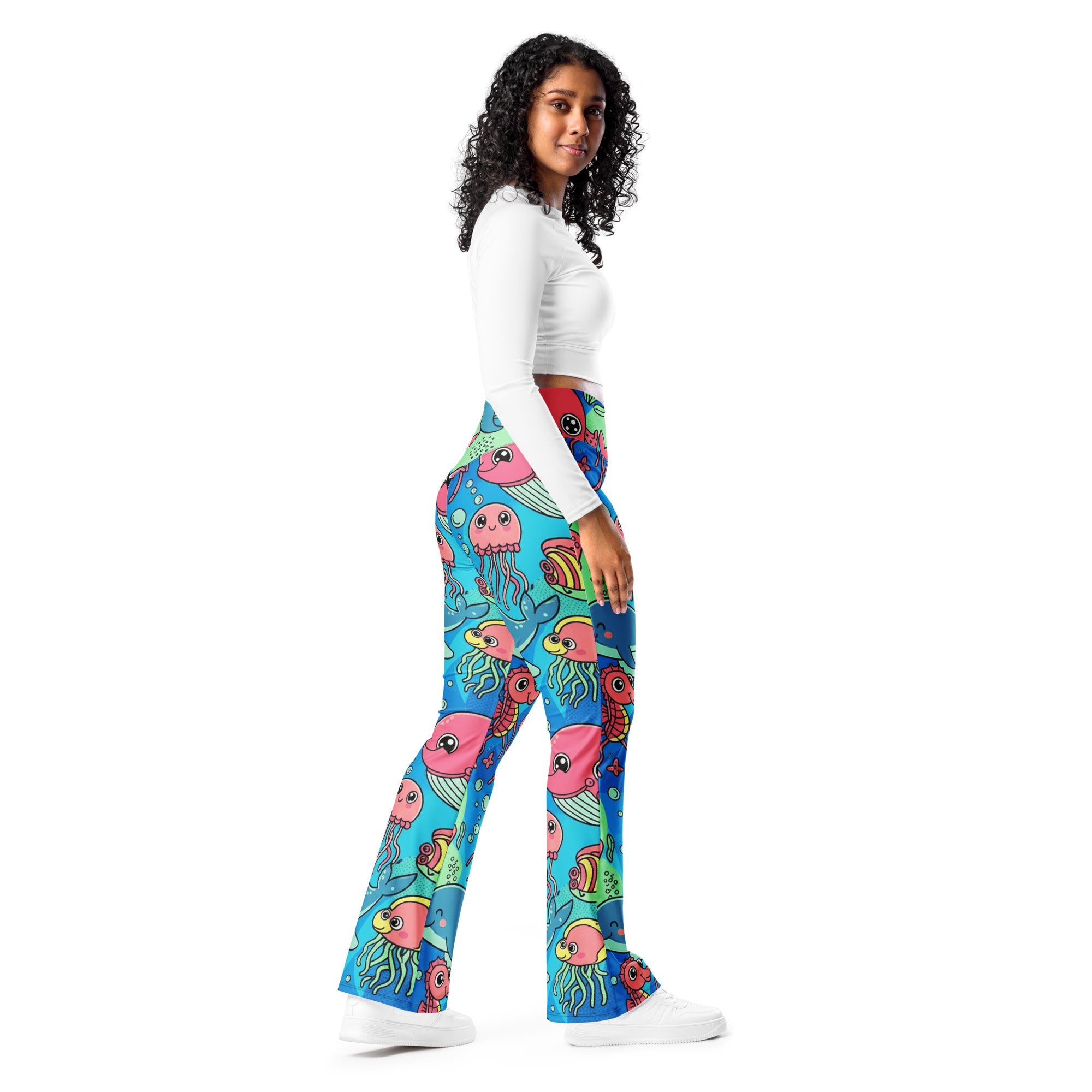 Vibrant Ocean Creatures Flare Leggings | GearBunch