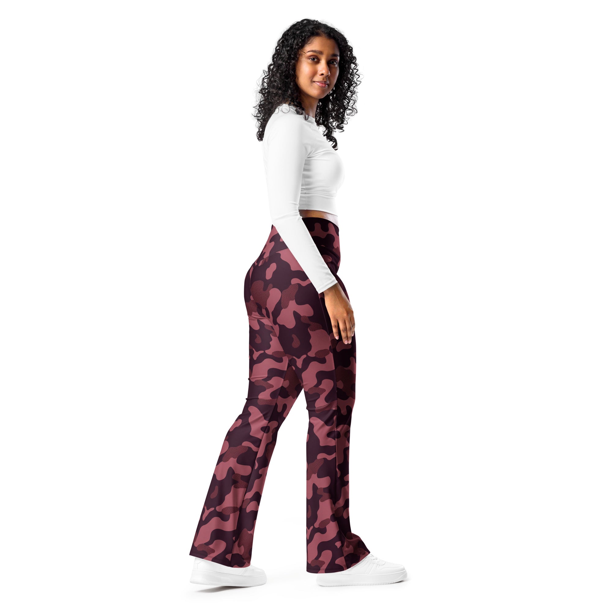 Wine Burgundy Camo Flare Leggings | GearBunch