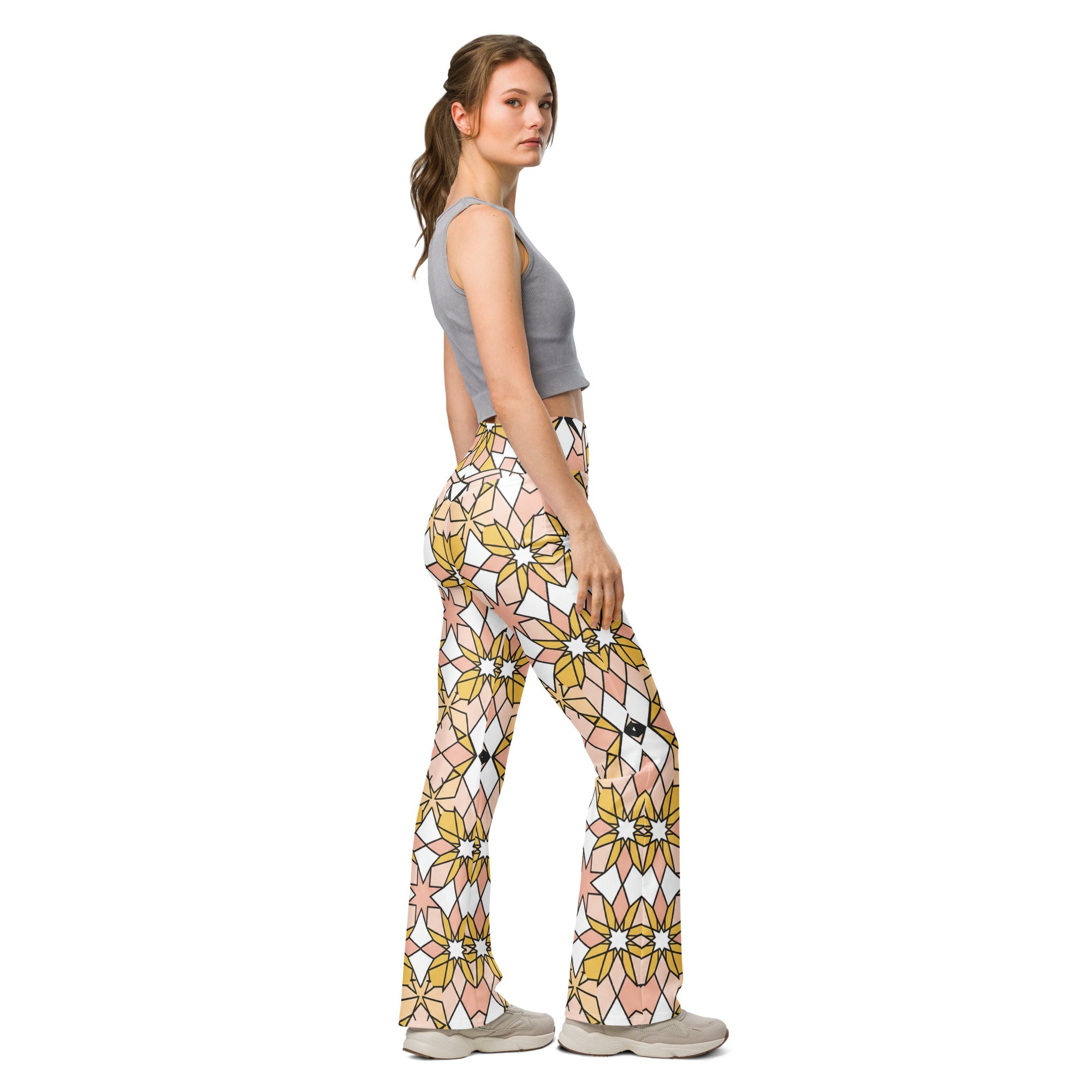 Zellige Blush Gold Flare Leggings | GearBunch