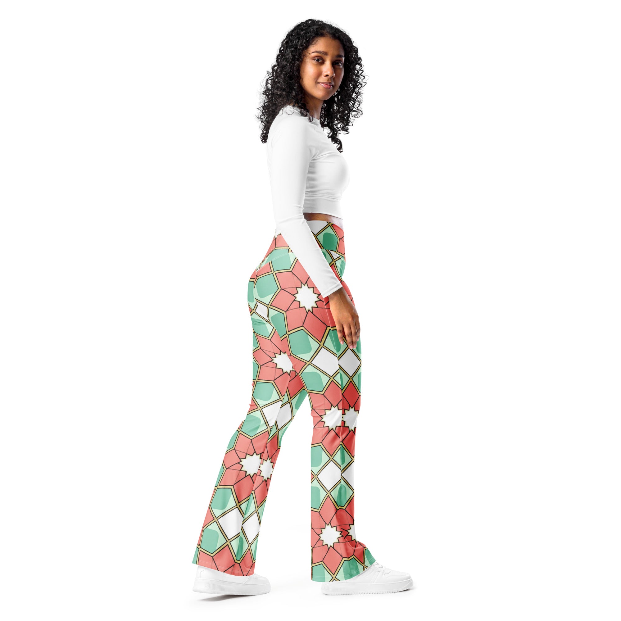 Zellige Coral Mint Flare Leggings | GearBunch