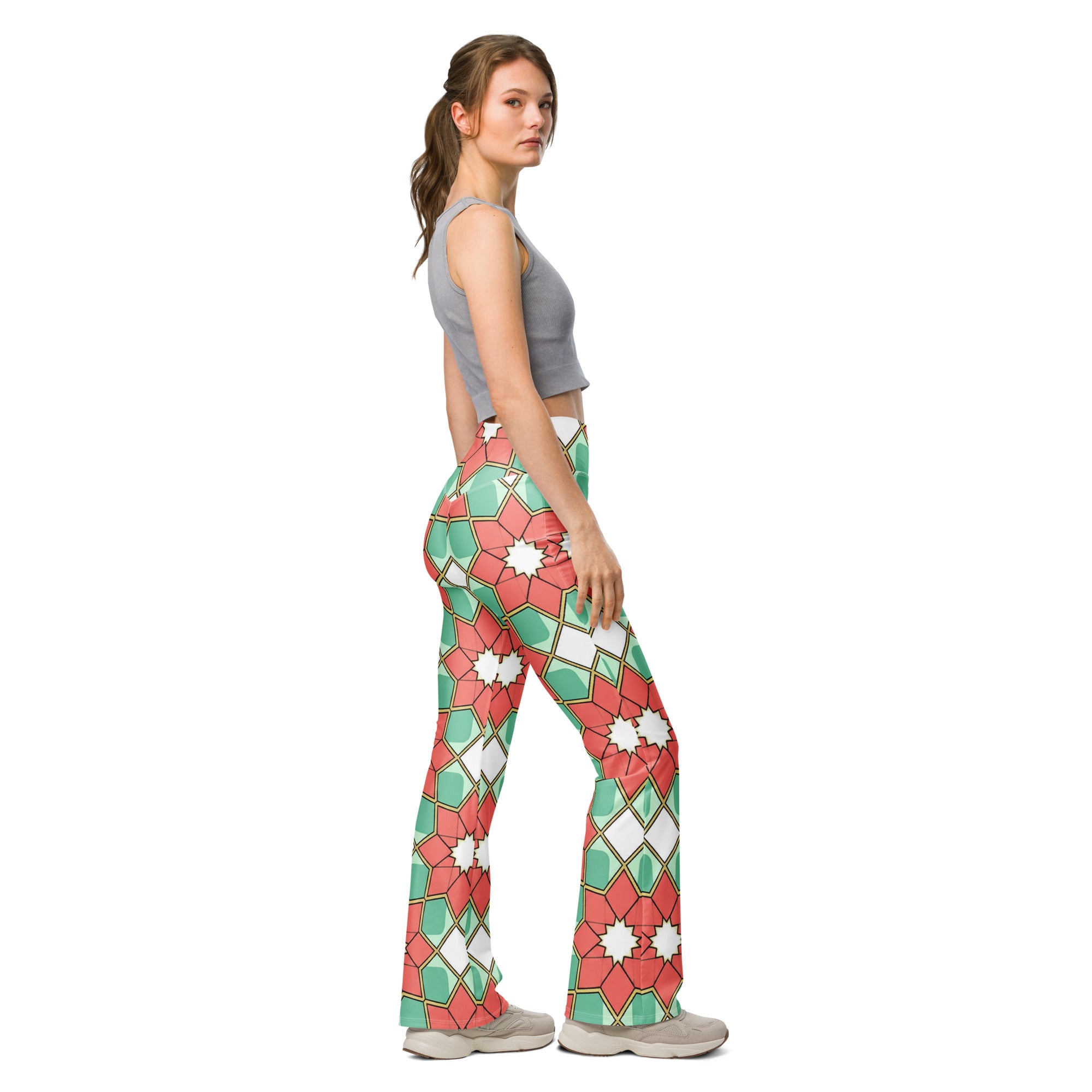 Zellige Coral Mint Flare Leggings | GearBunch