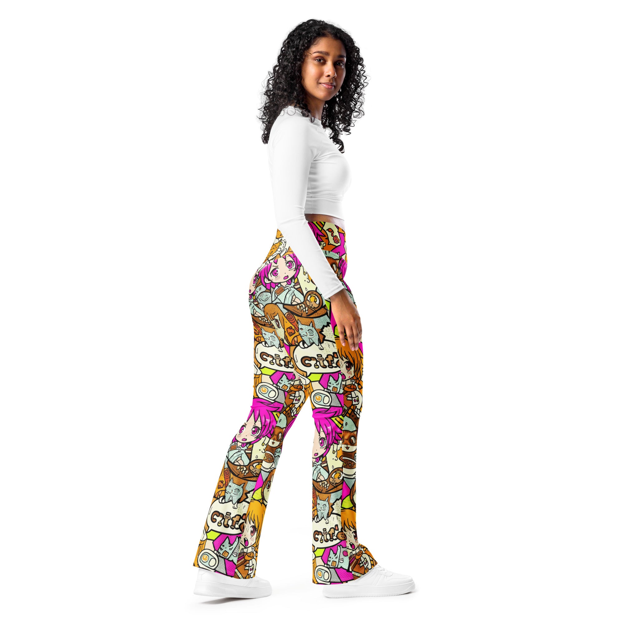 Anime Collage Cat Cafe Flare Leggings | GearBunch