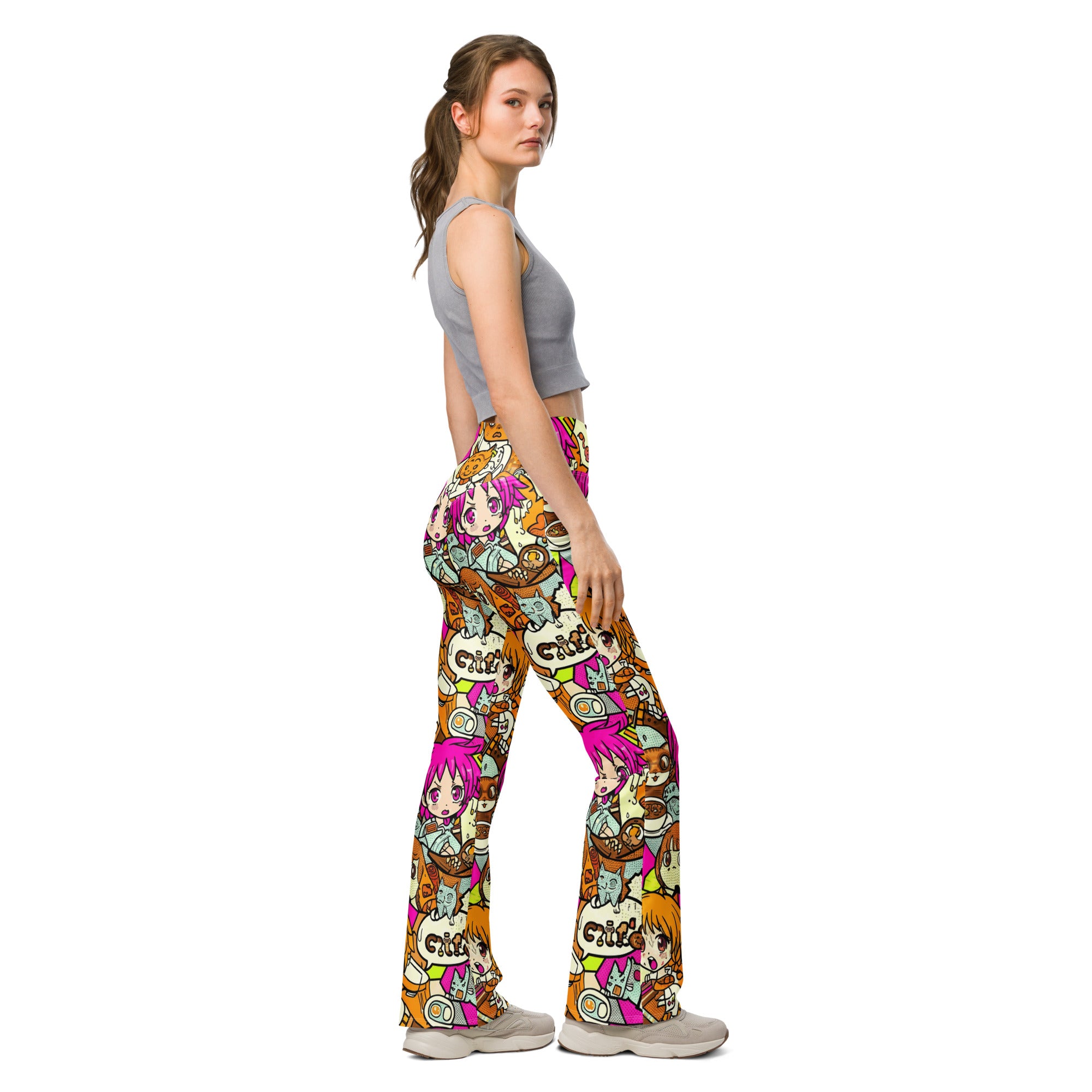 Anime Collage Cat Cafe Flare Leggings | GearBunch