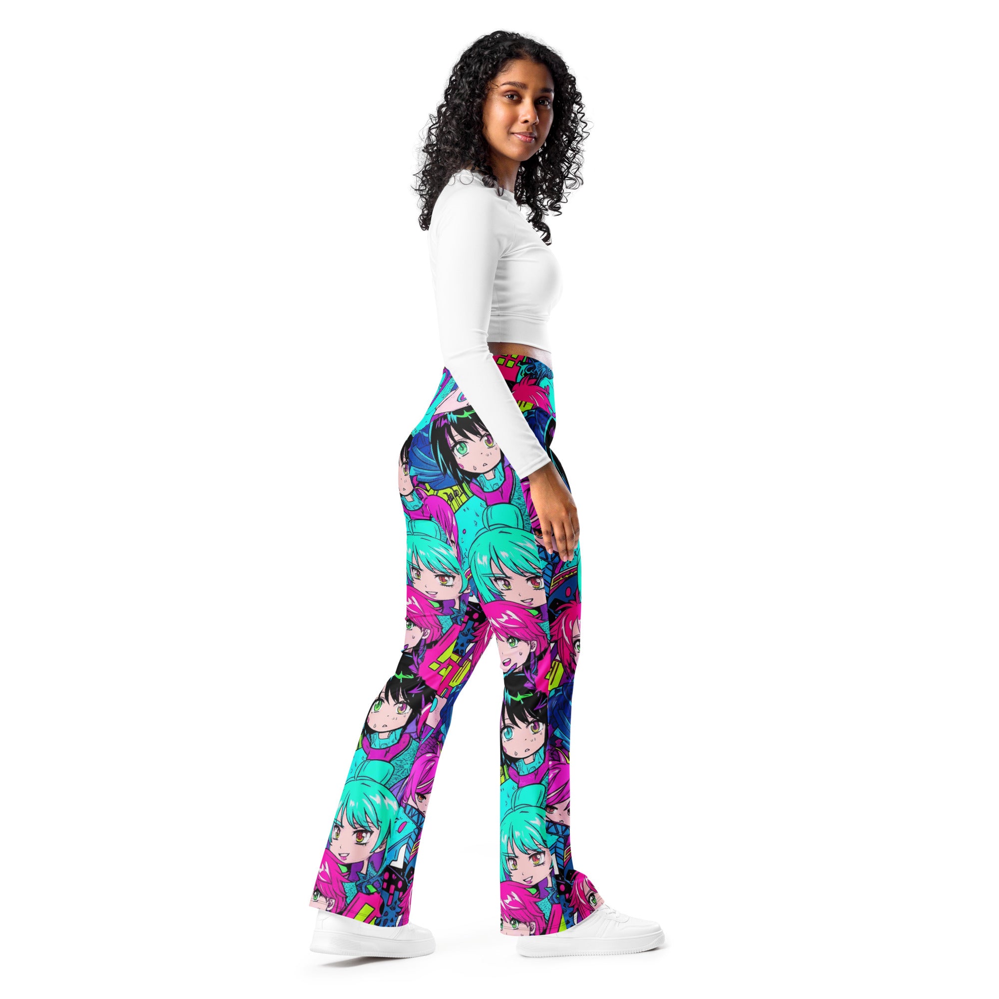 Anime Collage Cyberpunk Flare Leggings | GearBunch