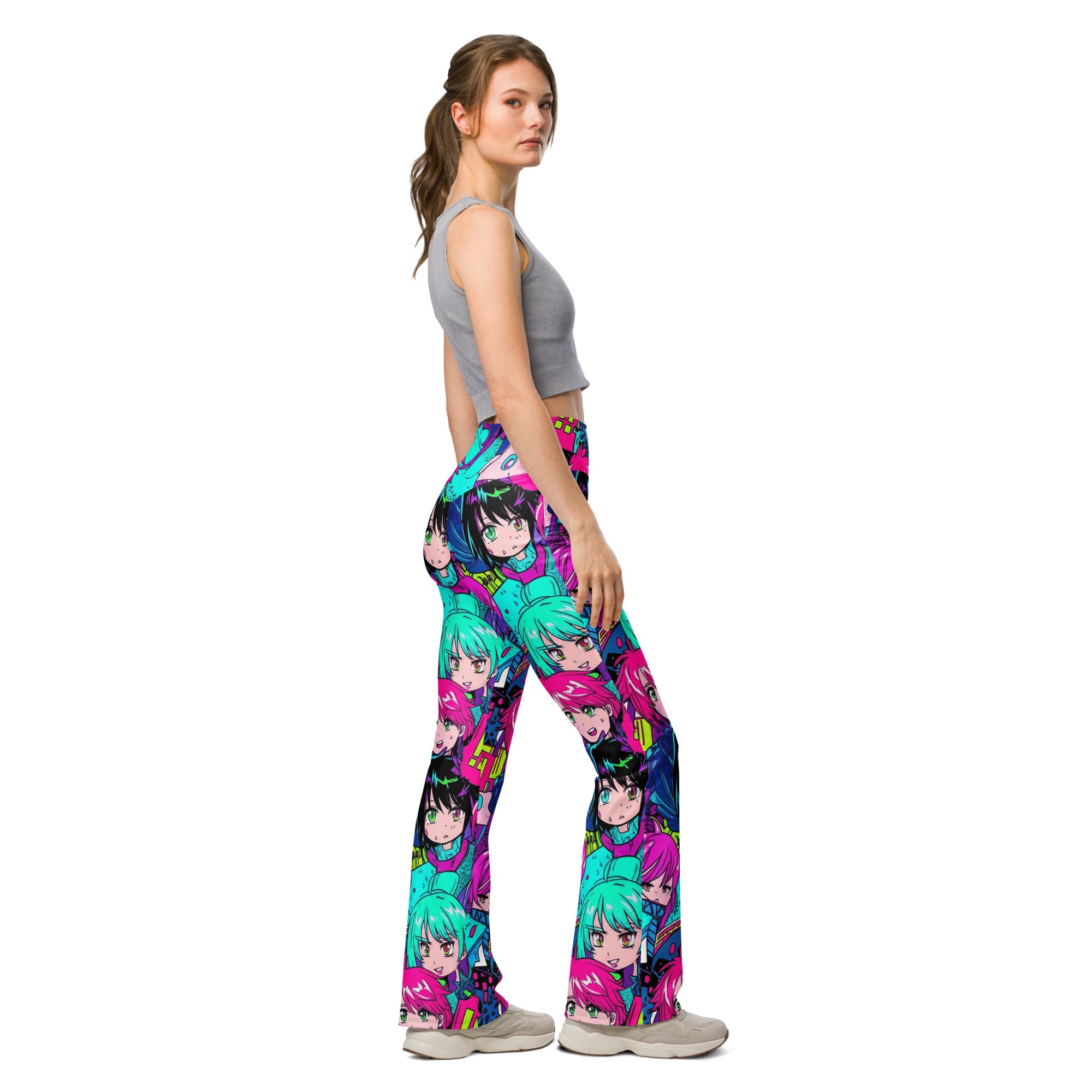 Anime Collage Cyberpunk Flare Leggings | GearBunch