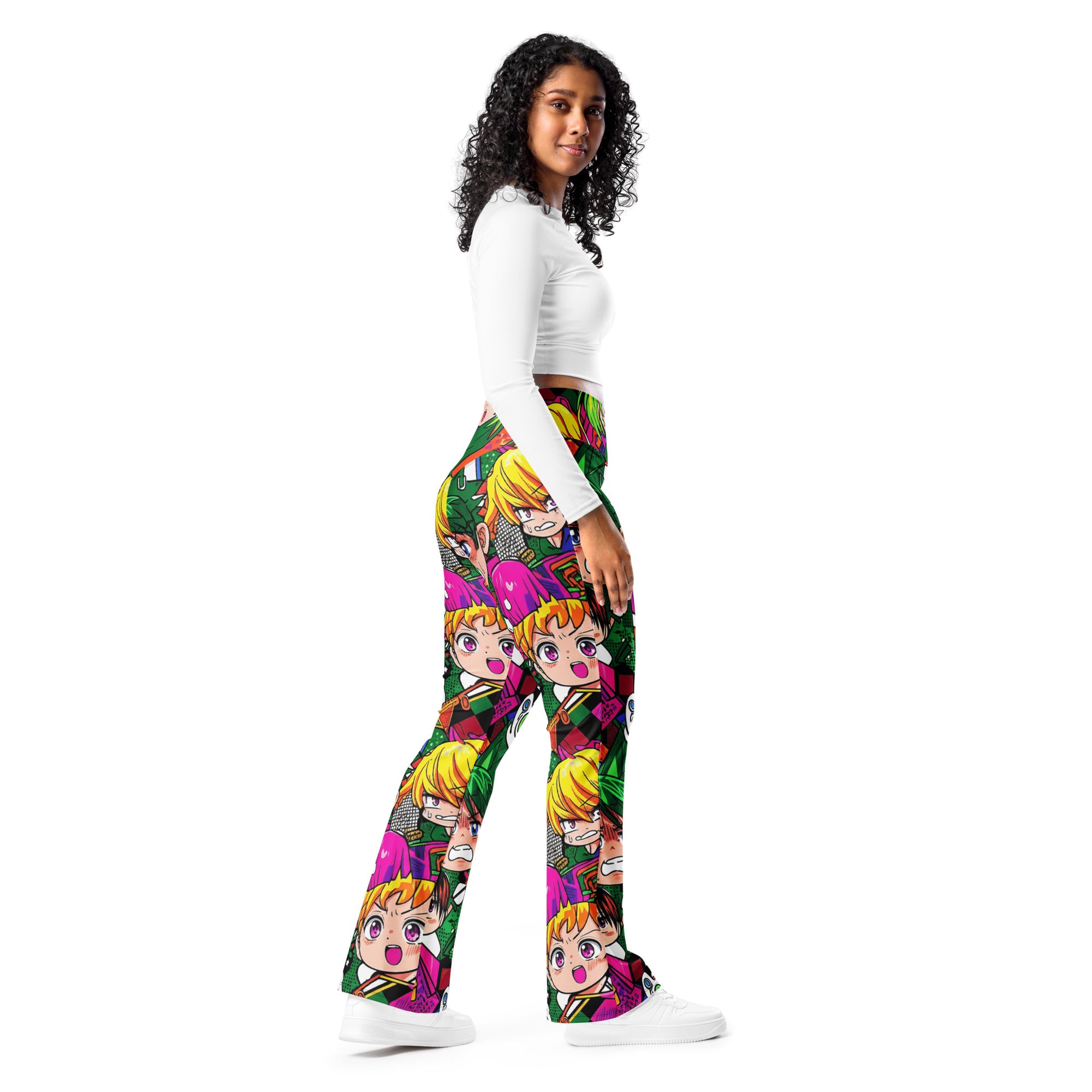 Vibrant Anime Collage Flare Leggings | GearBunch