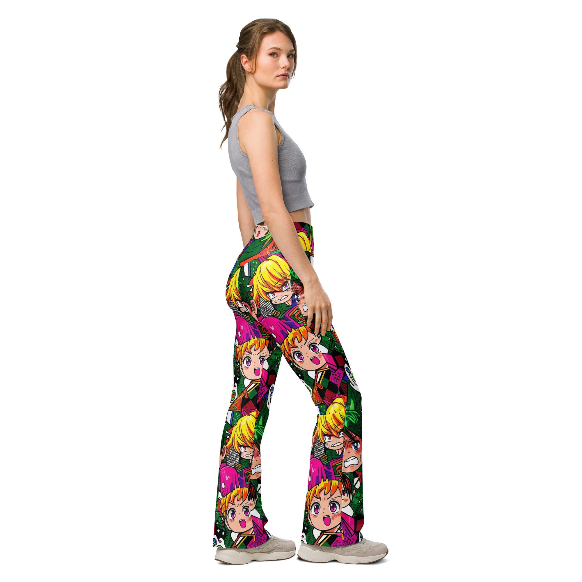 Vibrant Anime Collage Flare Leggings | GearBunch