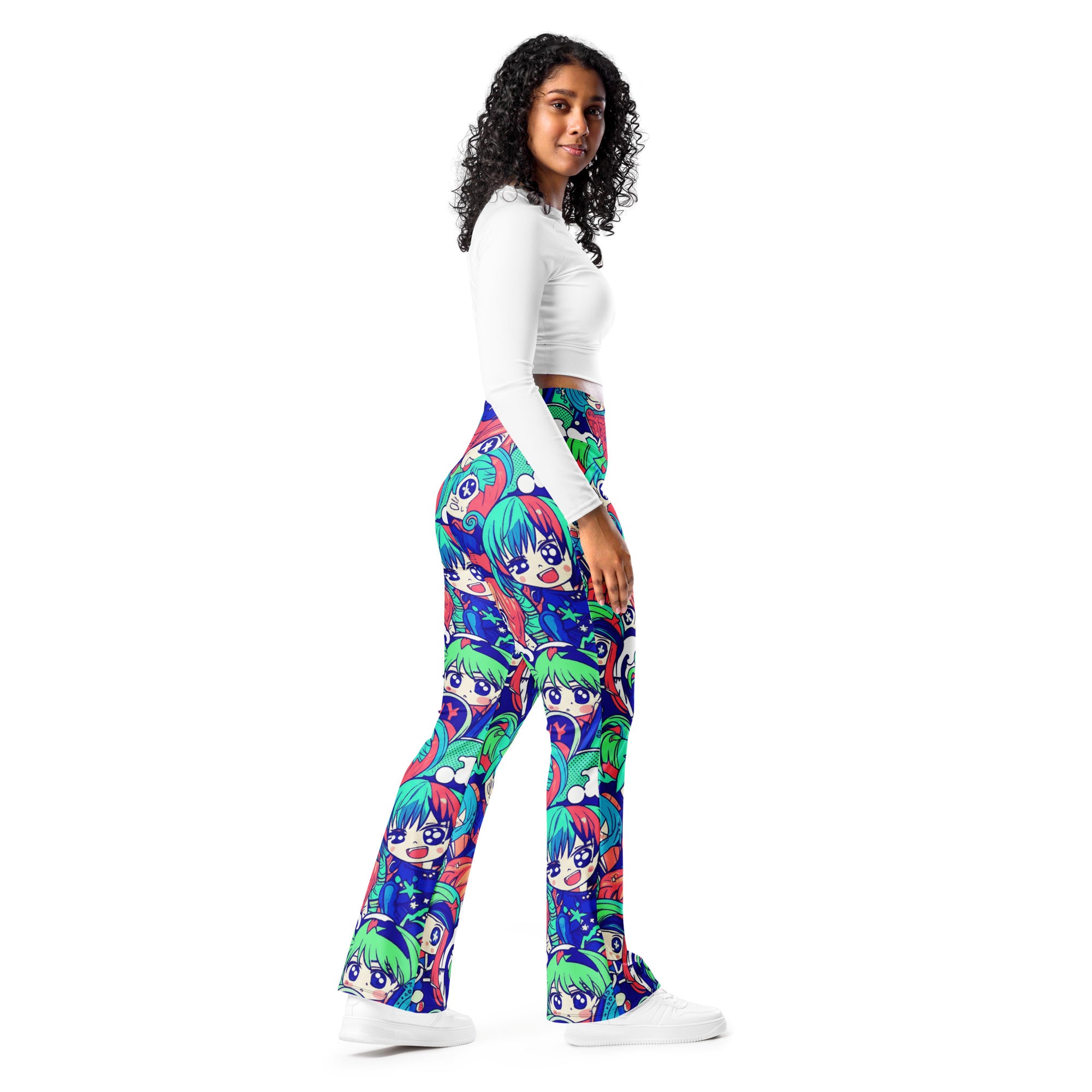 Anime Collage Ocean Wave Flare Leggings | GearBunch