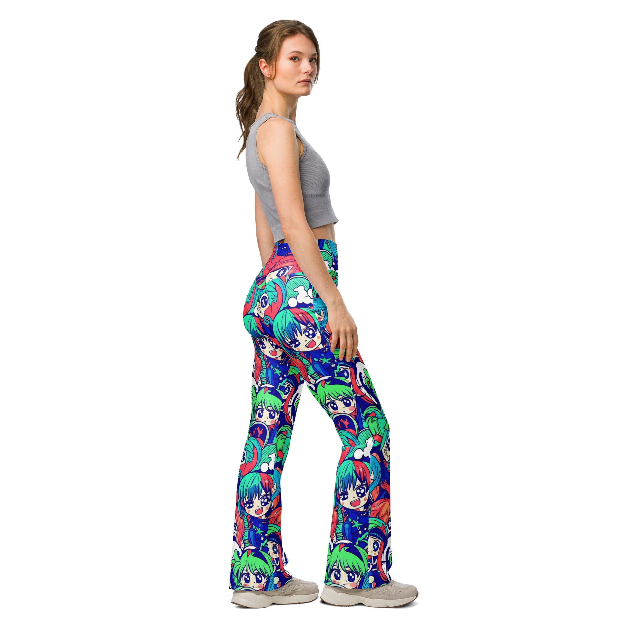 Anime Collage Ocean Wave Flare Leggings | GearBunch