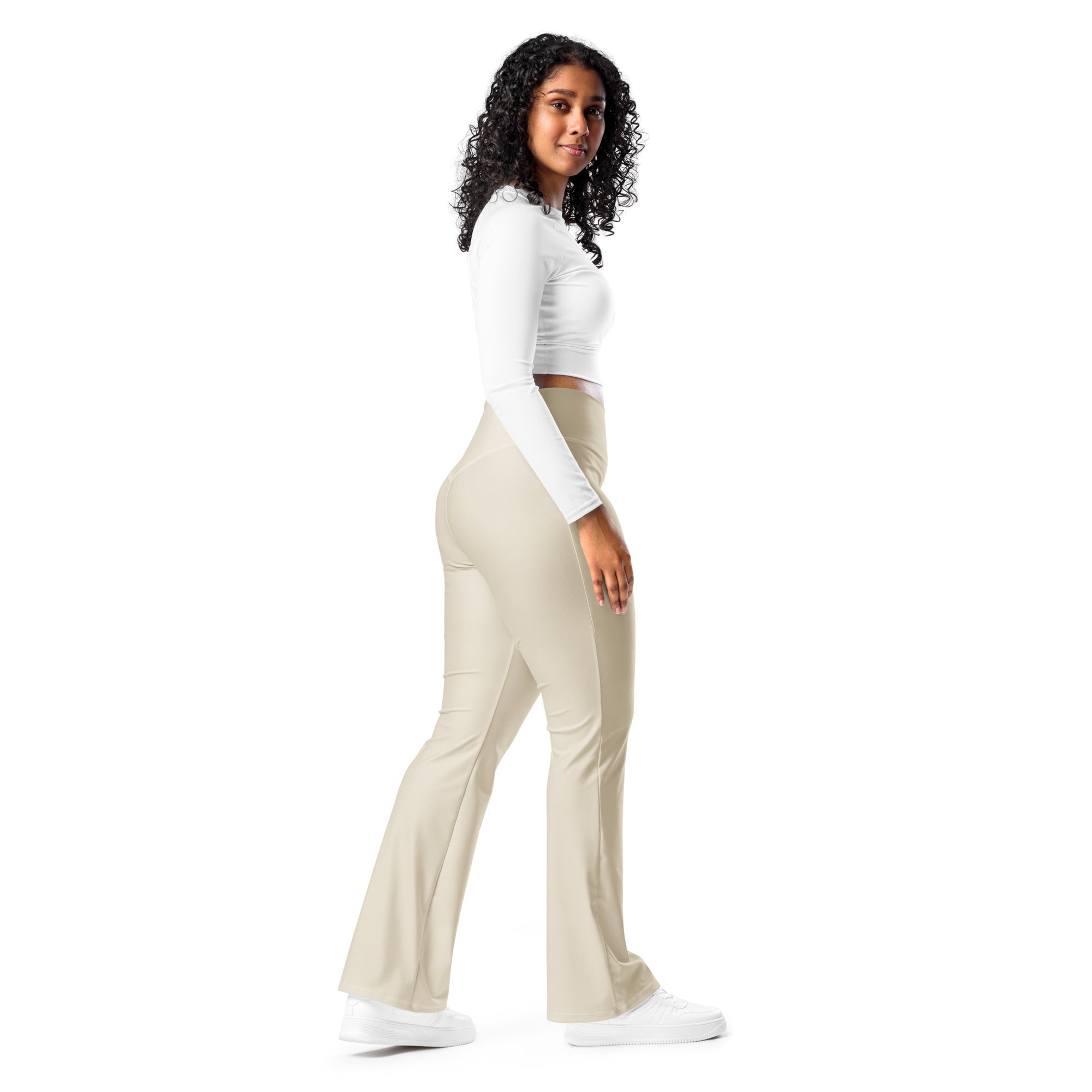 Solid Oatmeal Flare Leggings | GearBunch