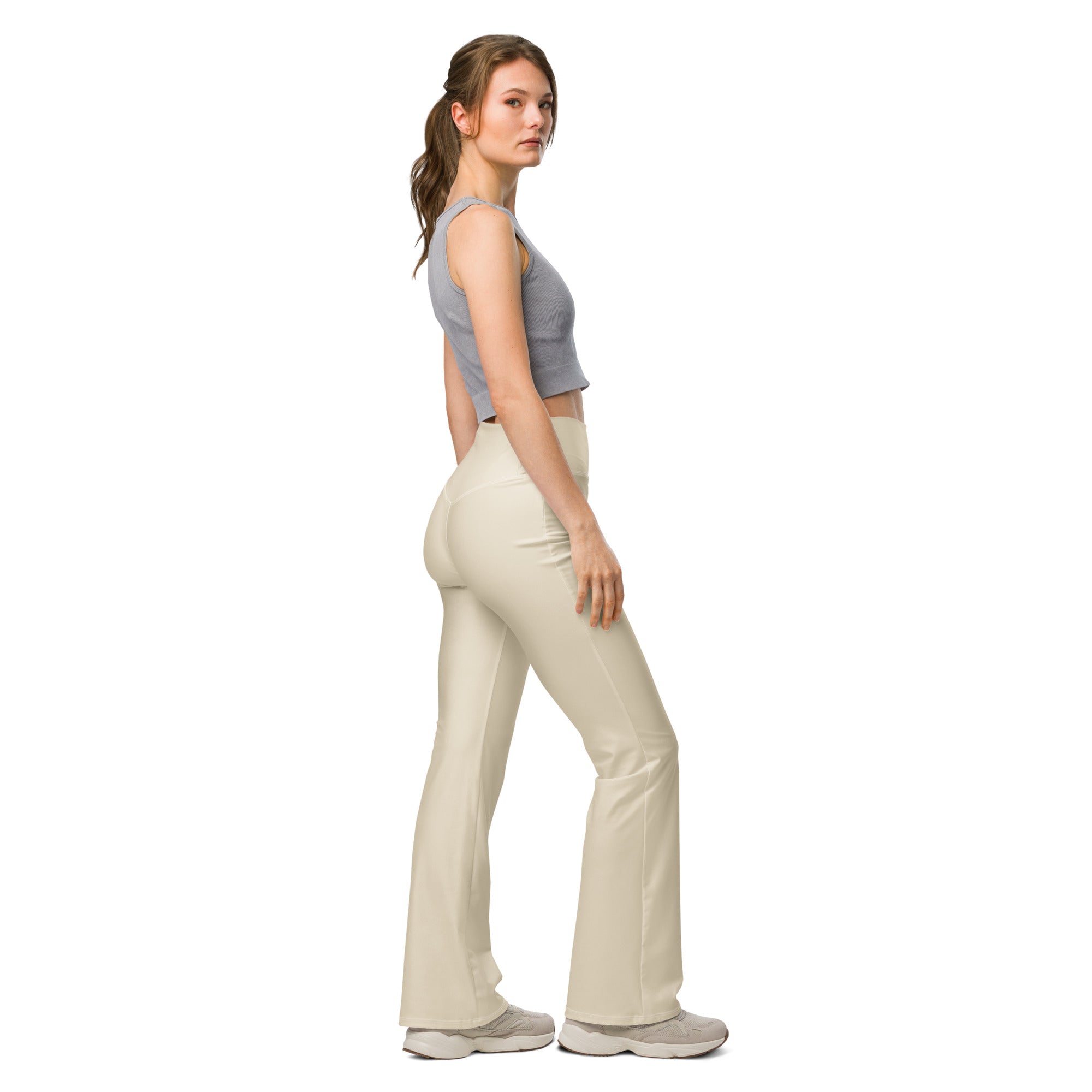 Solid Oatmeal Flare Leggings | GearBunch