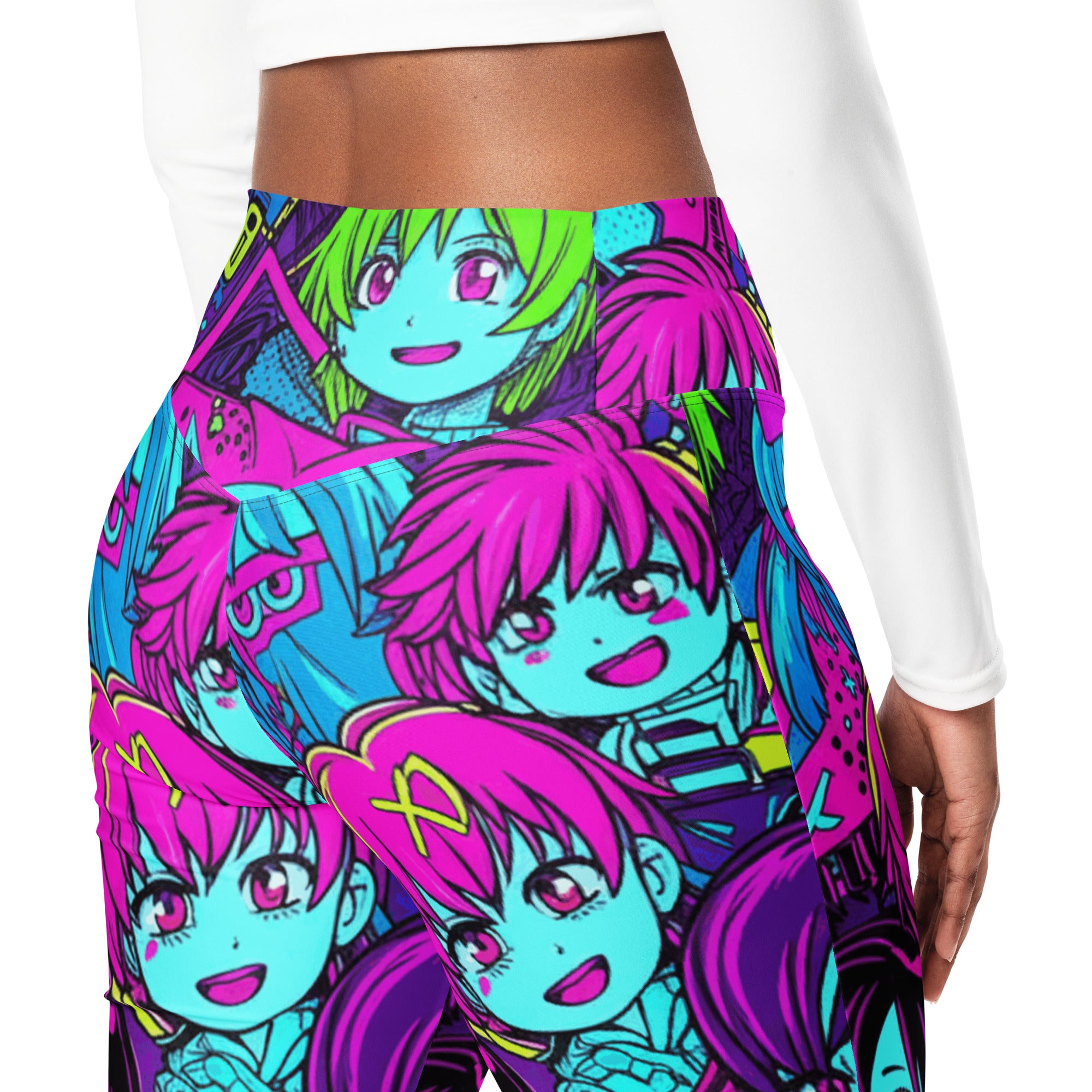 Anime Collage Cyberpunk Flare Leggings | GearBunch