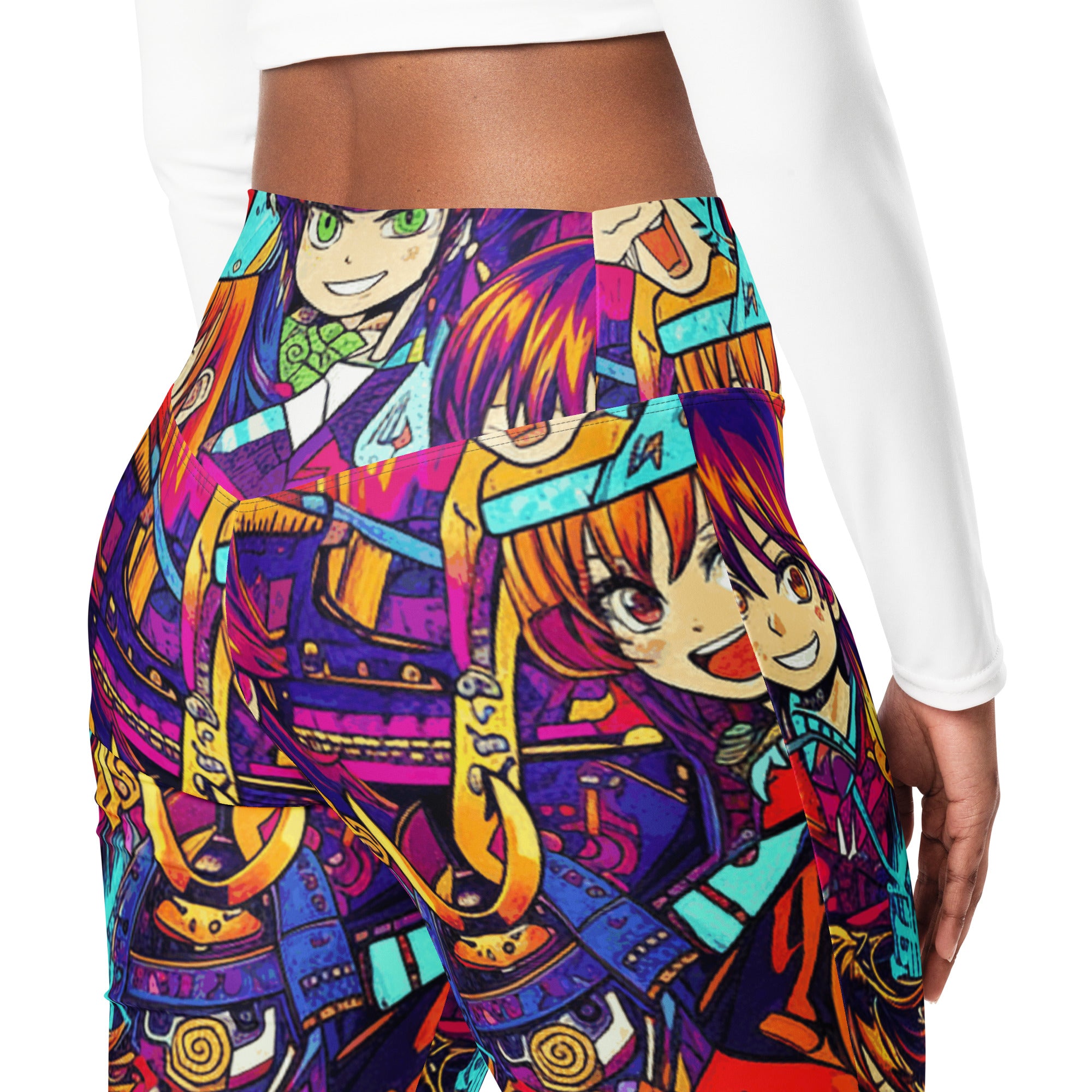Anime Collage Sunset Samurai Flare Leggings | GearBunch