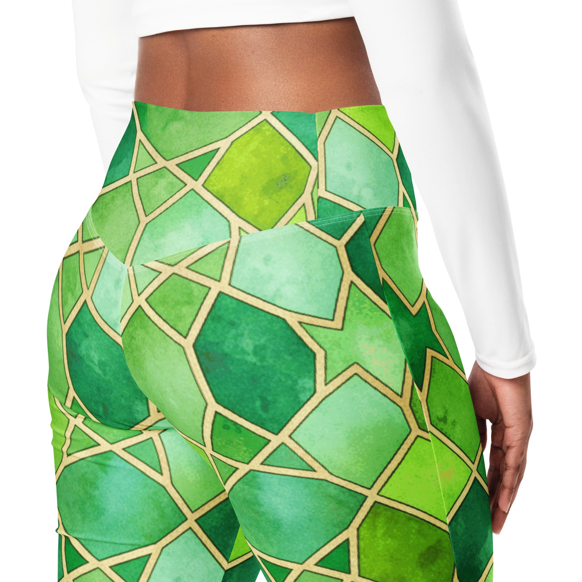 Arabic Emerald Jewel Flare Leggings | GearBunch