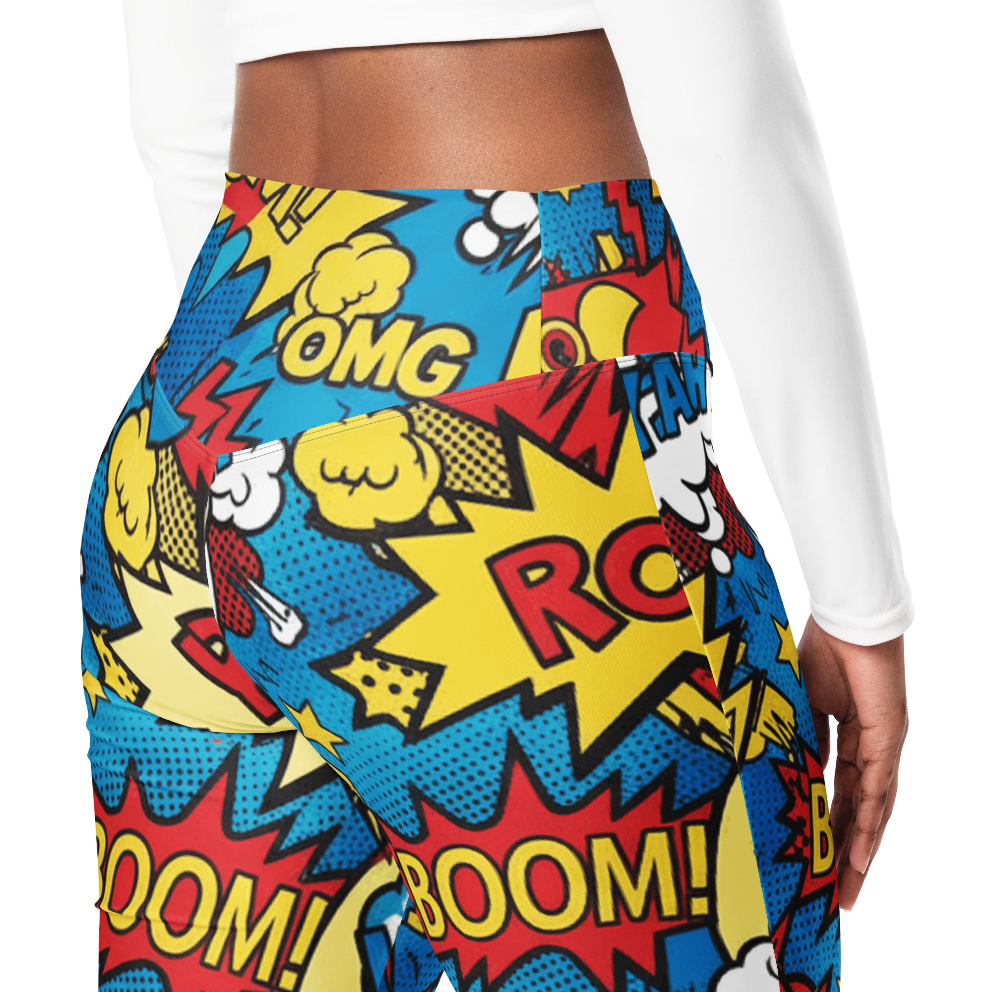Comic Pop Electric Blue Flare Leggings | GearBunch