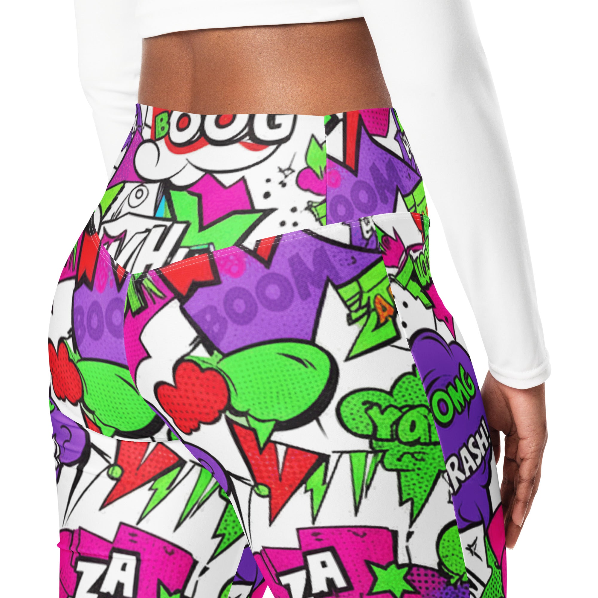 Comic Pop Neon Pink Flare Leggings | GearBunch