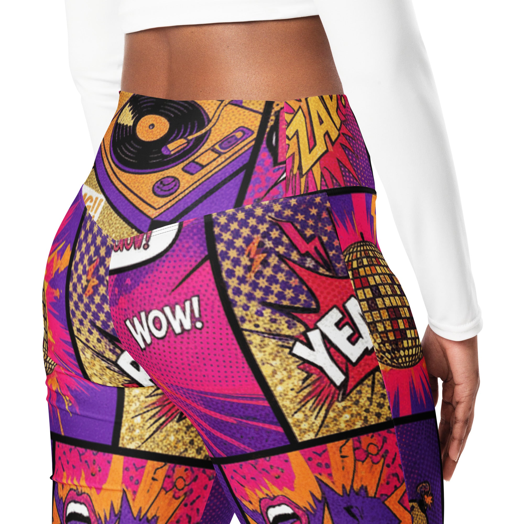 Comic Strip Disco Funk Flare Leggings | GearBunch
