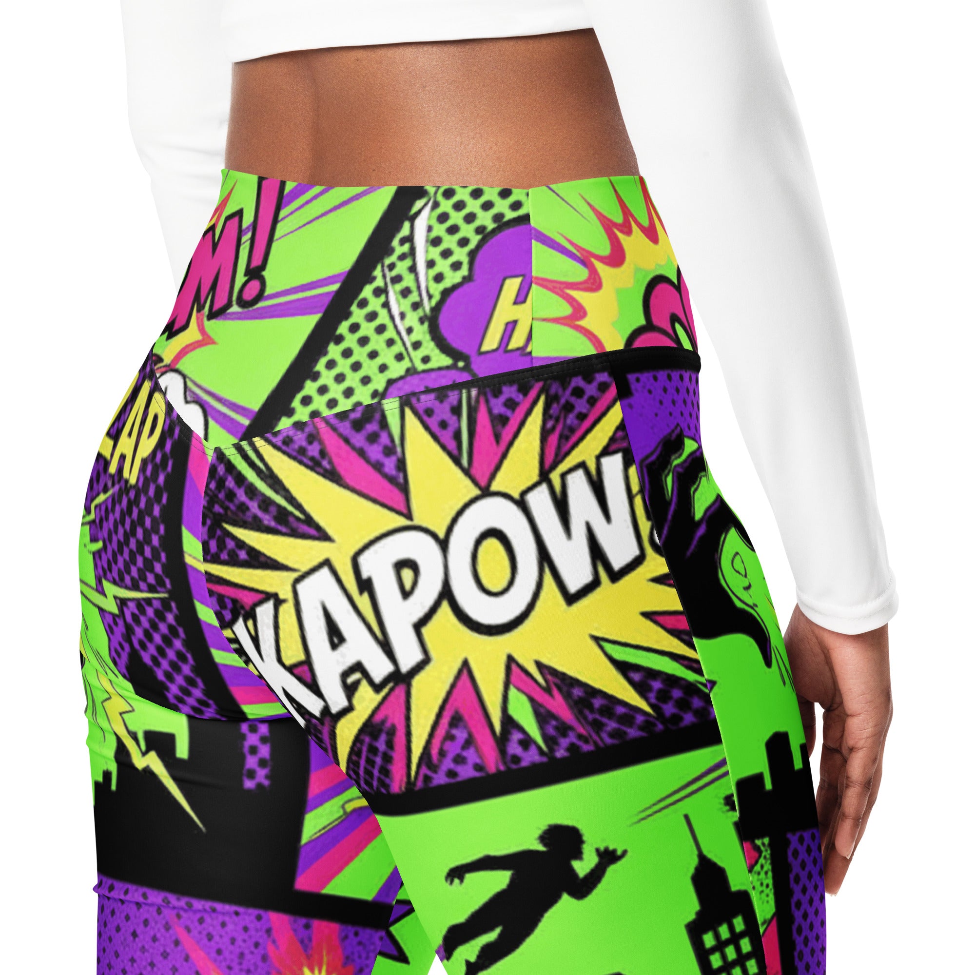 Comic Strip Neon Villain Flare Leggings | GearBunch