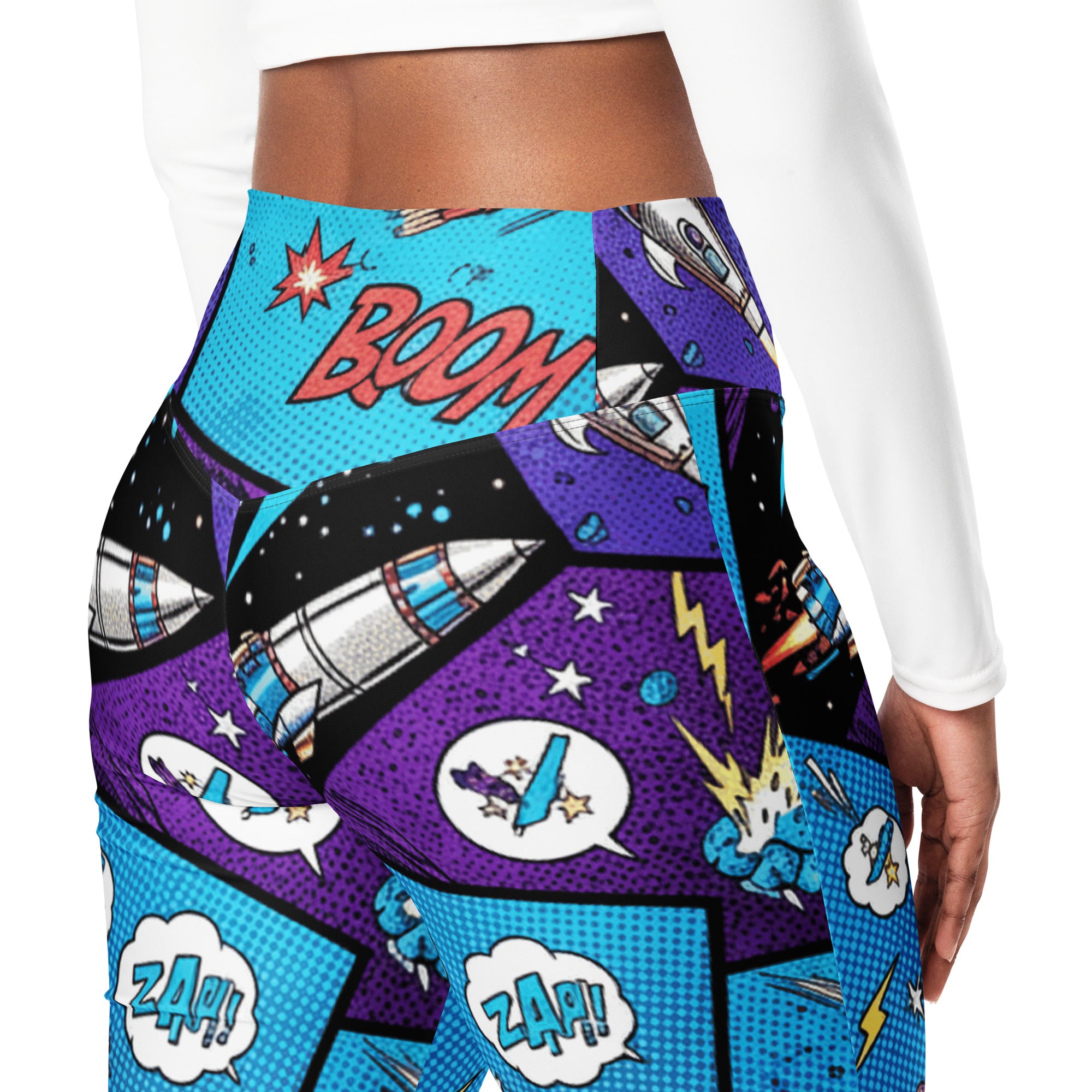 Comic Strip Space Battle Flare Leggings | GearBunch
