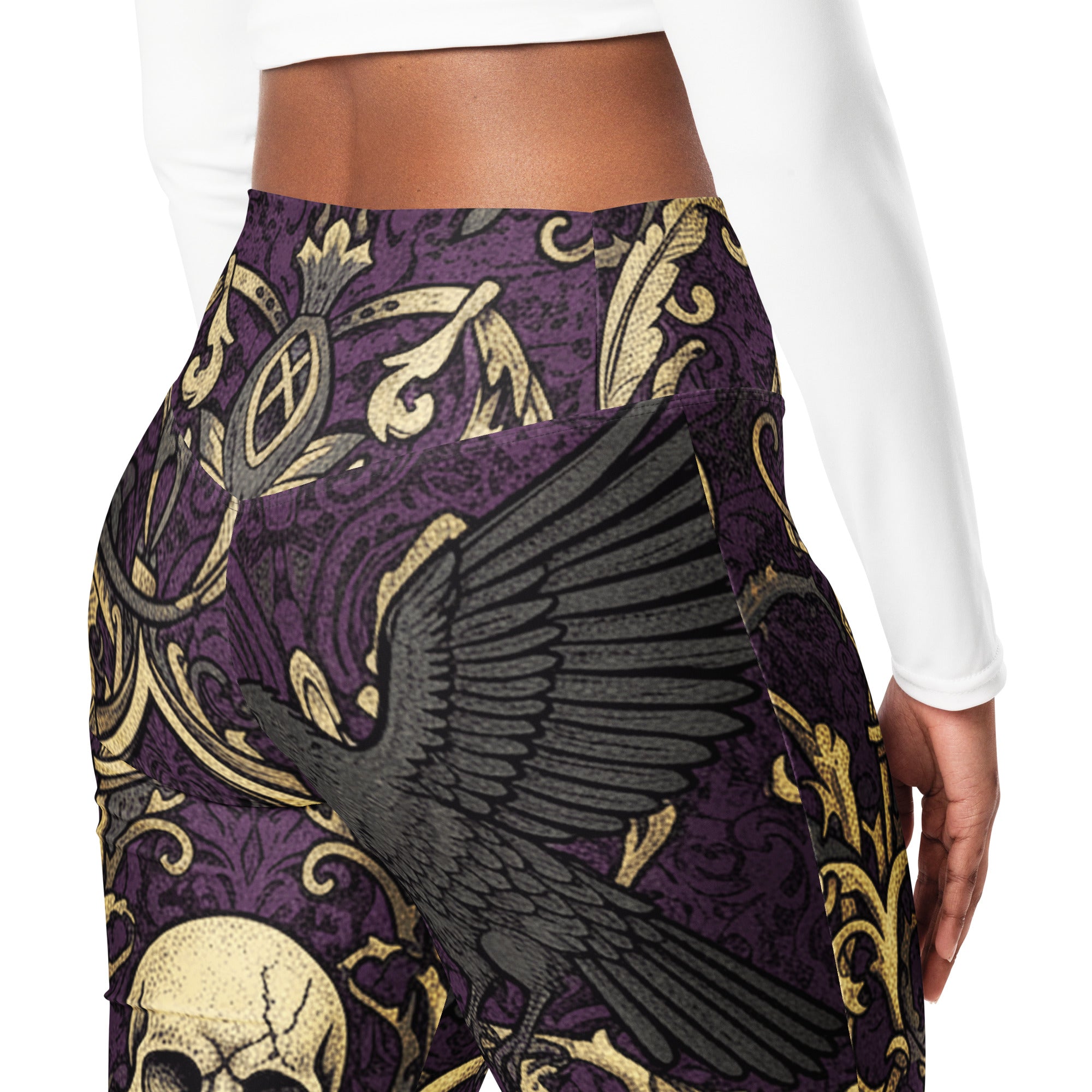 Poe Raven Damask Flare Leggings | GearBunch