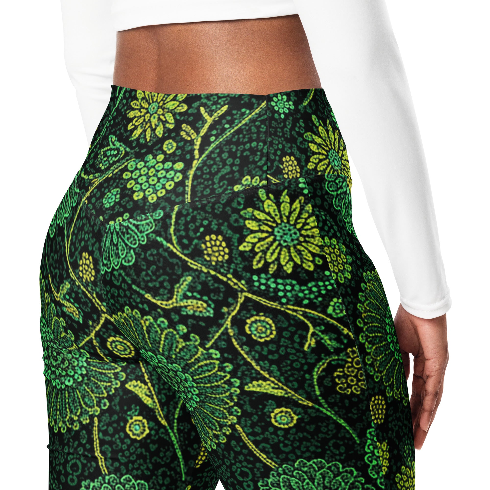 Emerald Paillette Jungle Flare Leggings | GearBunch