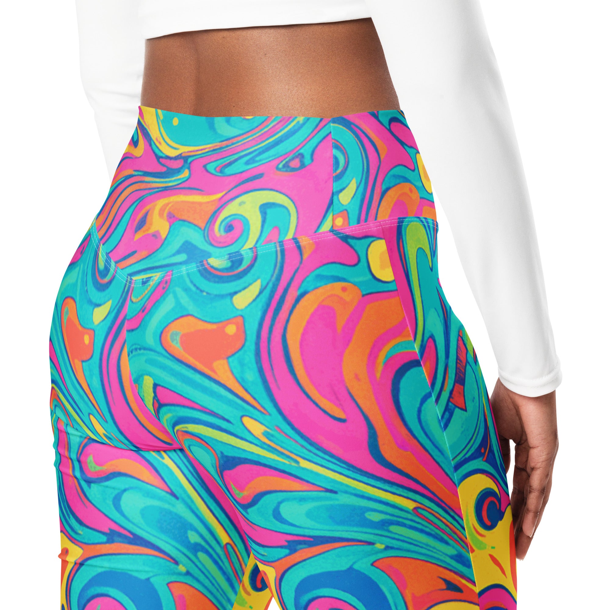 Liquid Marble Tropical Paradise Flare Leggings | GearBunch