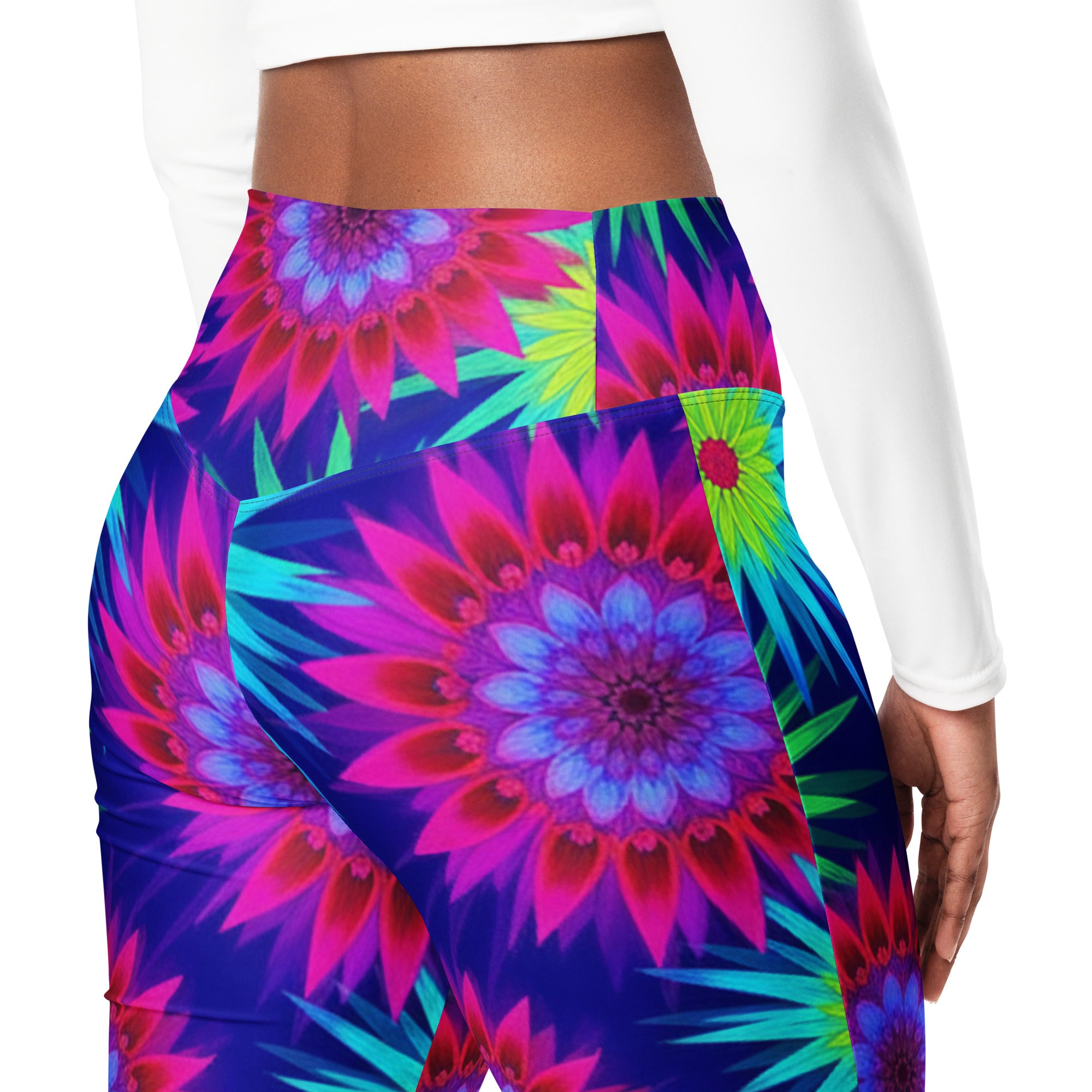 Psychedelic Neon Rainbow Burst Flare Leggings | GearBunch
