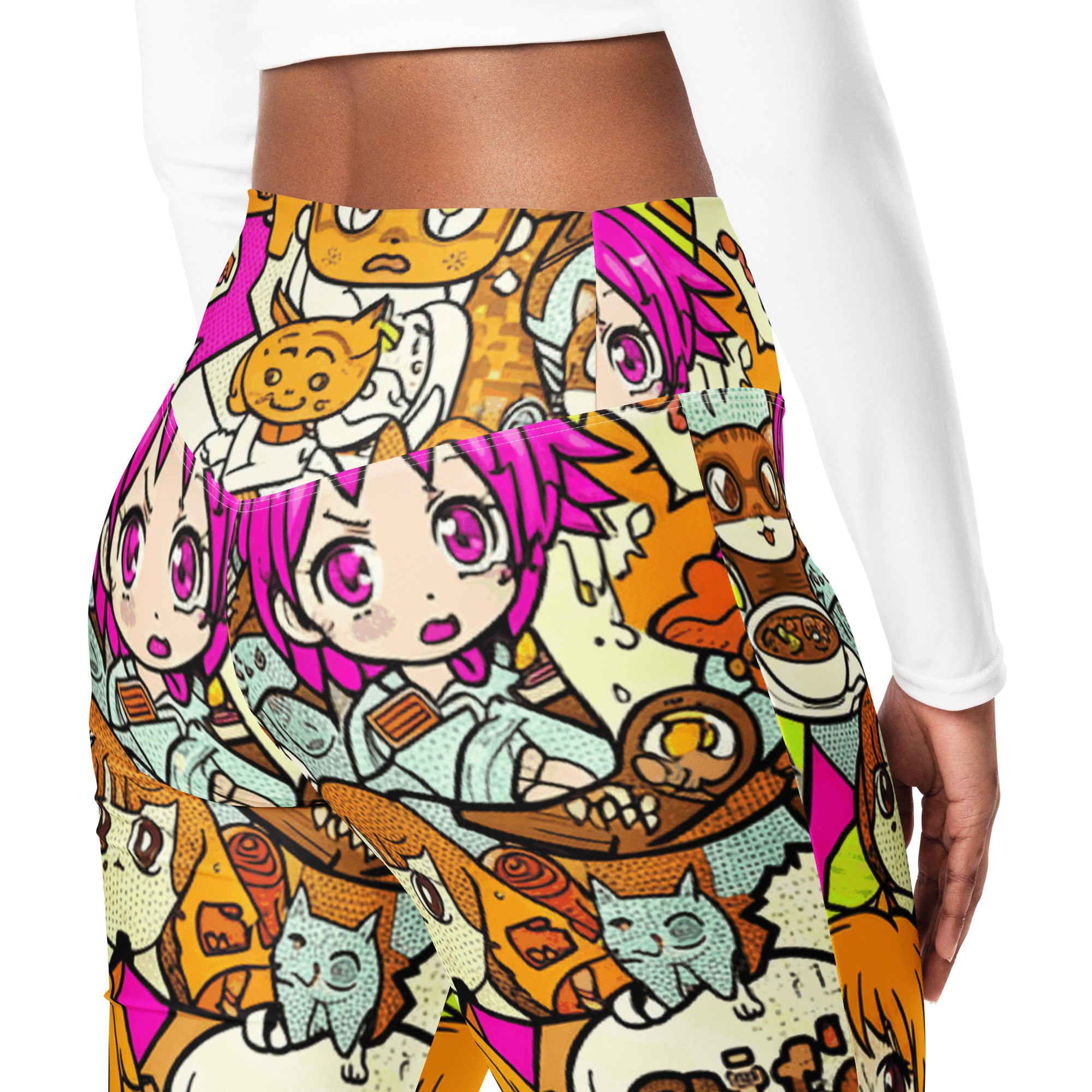 Anime Collage Cat Cafe Flare Leggings | GearBunch