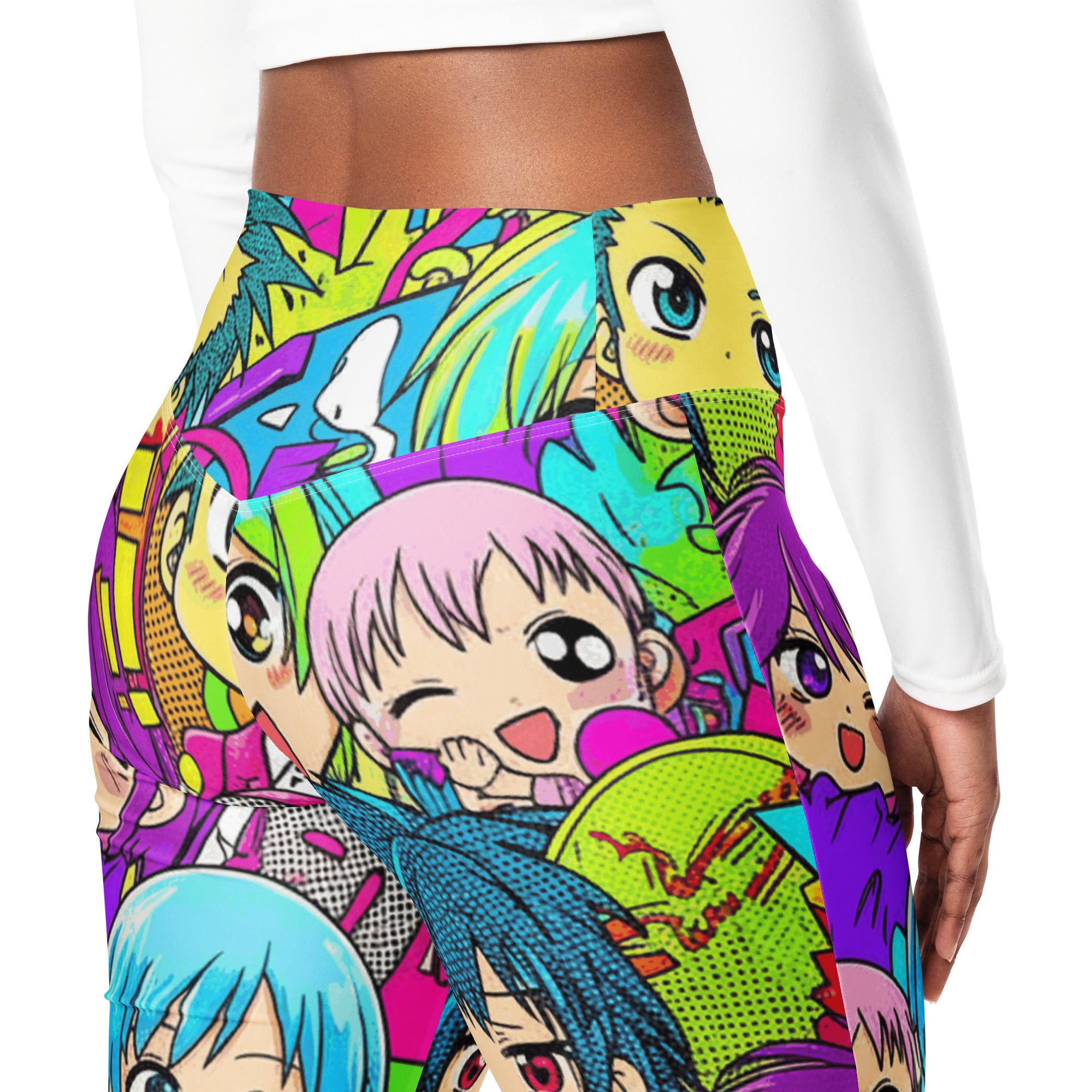Anime Collage Chibi Party Flare Leggings | GearBunch