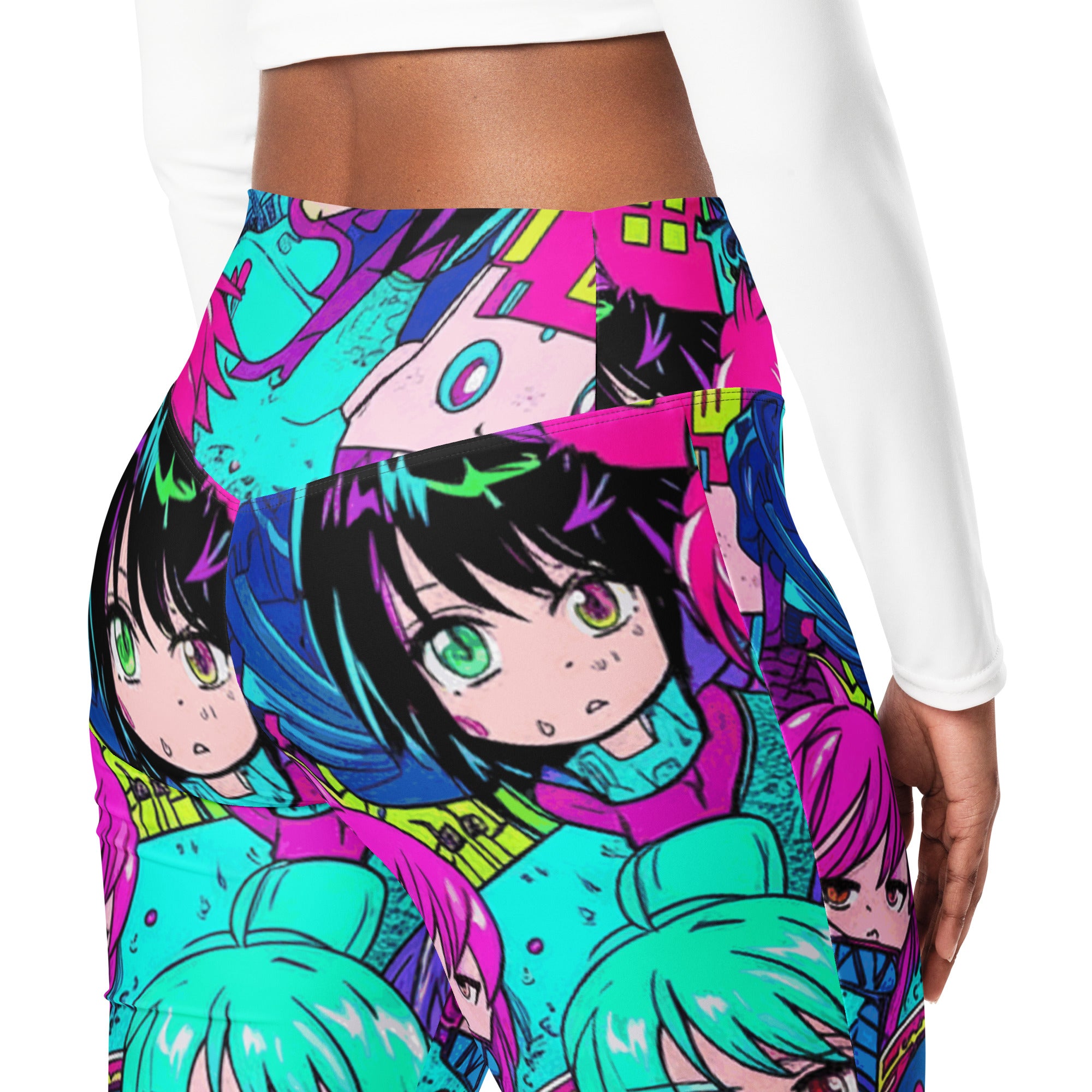 Anime Collage Cyberpunk Flare Leggings | GearBunch