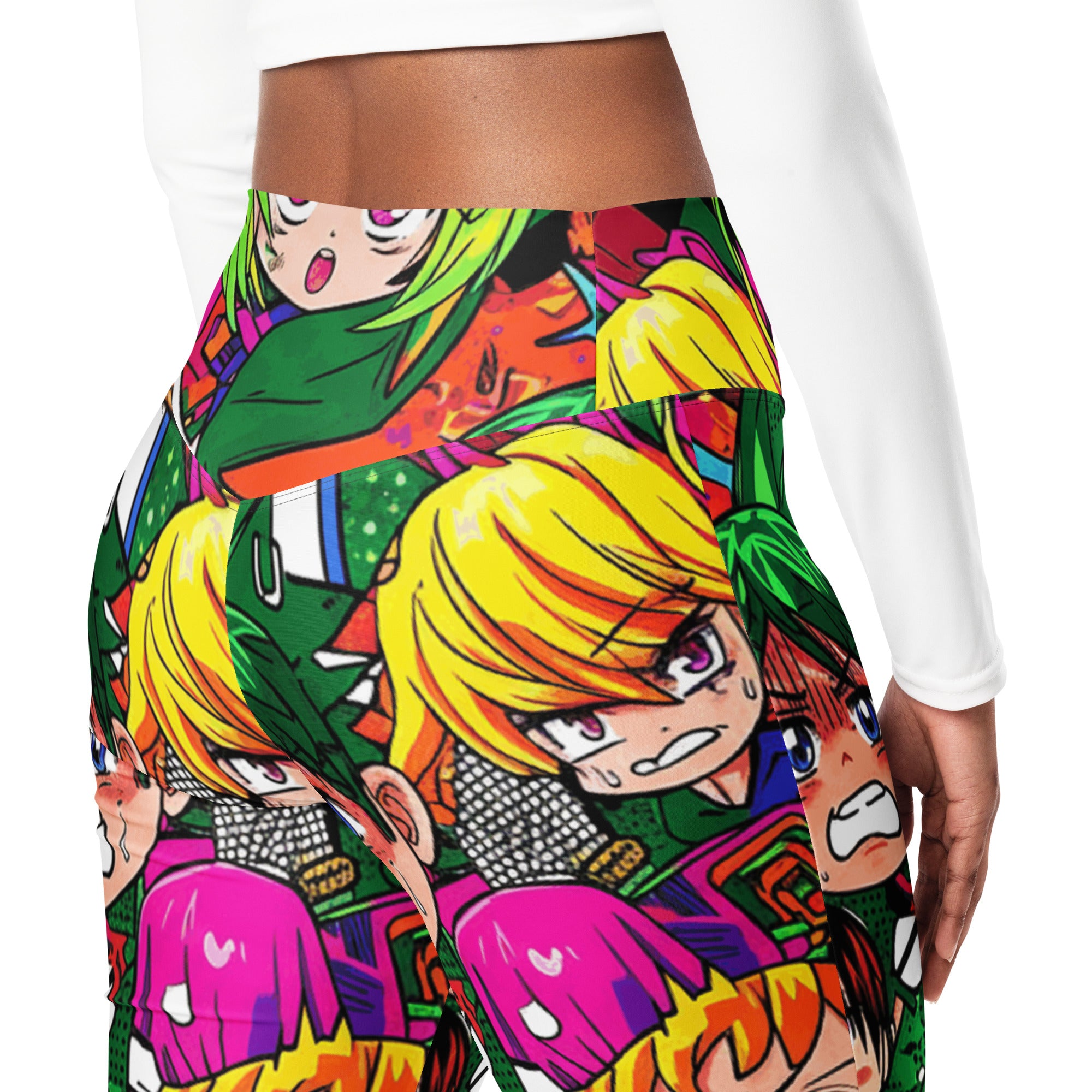 Vibrant Anime Collage Flare Leggings | GearBunch