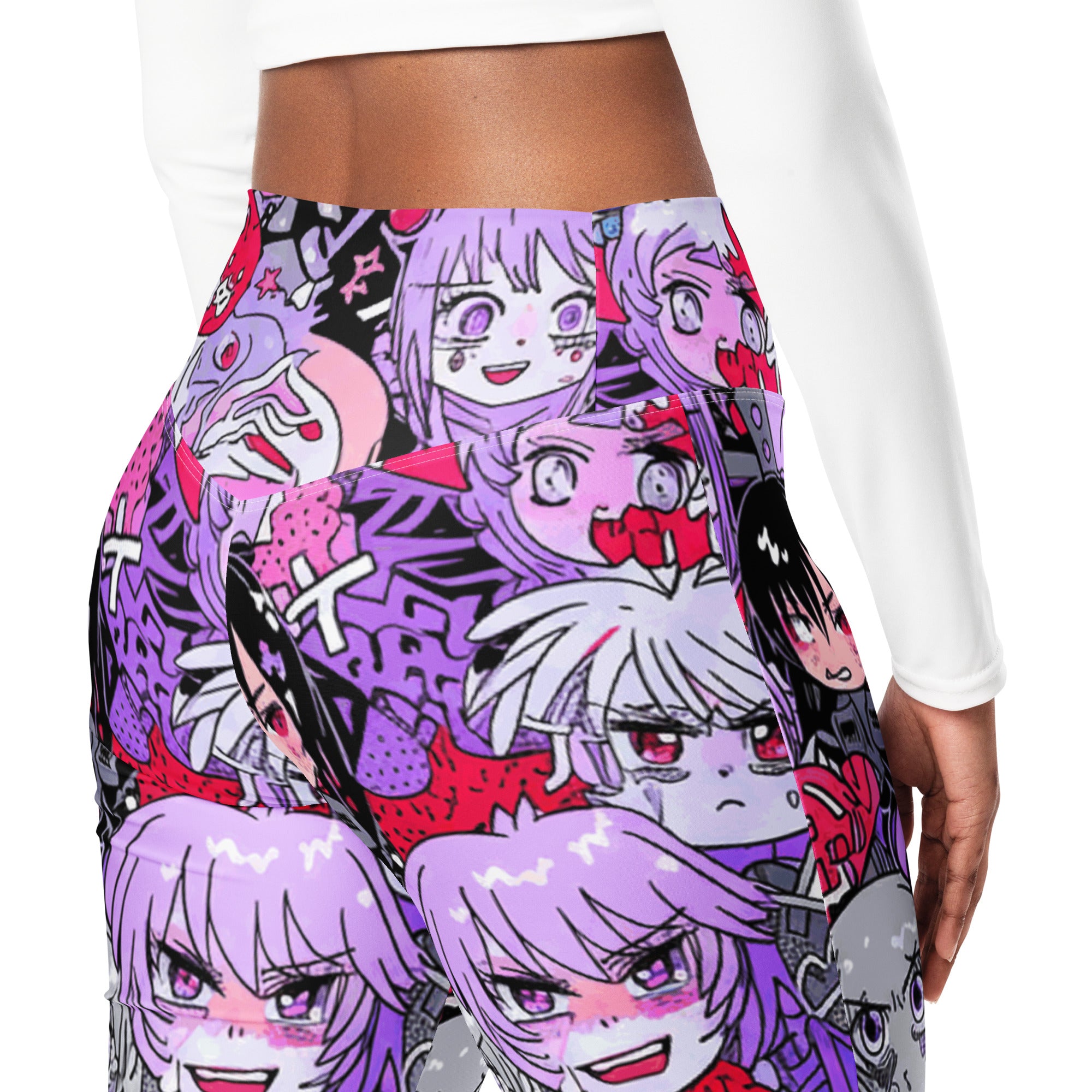 Anime Kawaii Goth Collage Flare Leggings | GearBunch