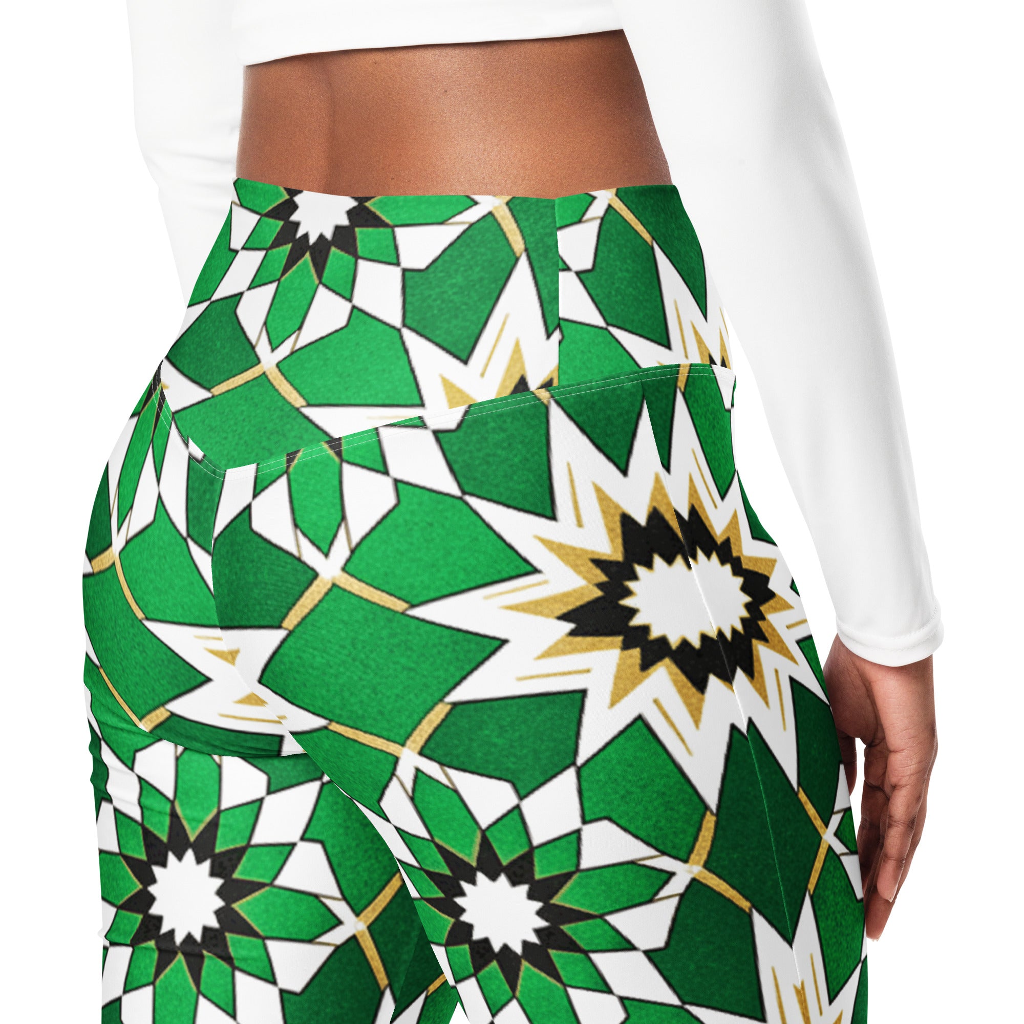 Zellige Emerald Gold Flare Leggings | GearBunch
