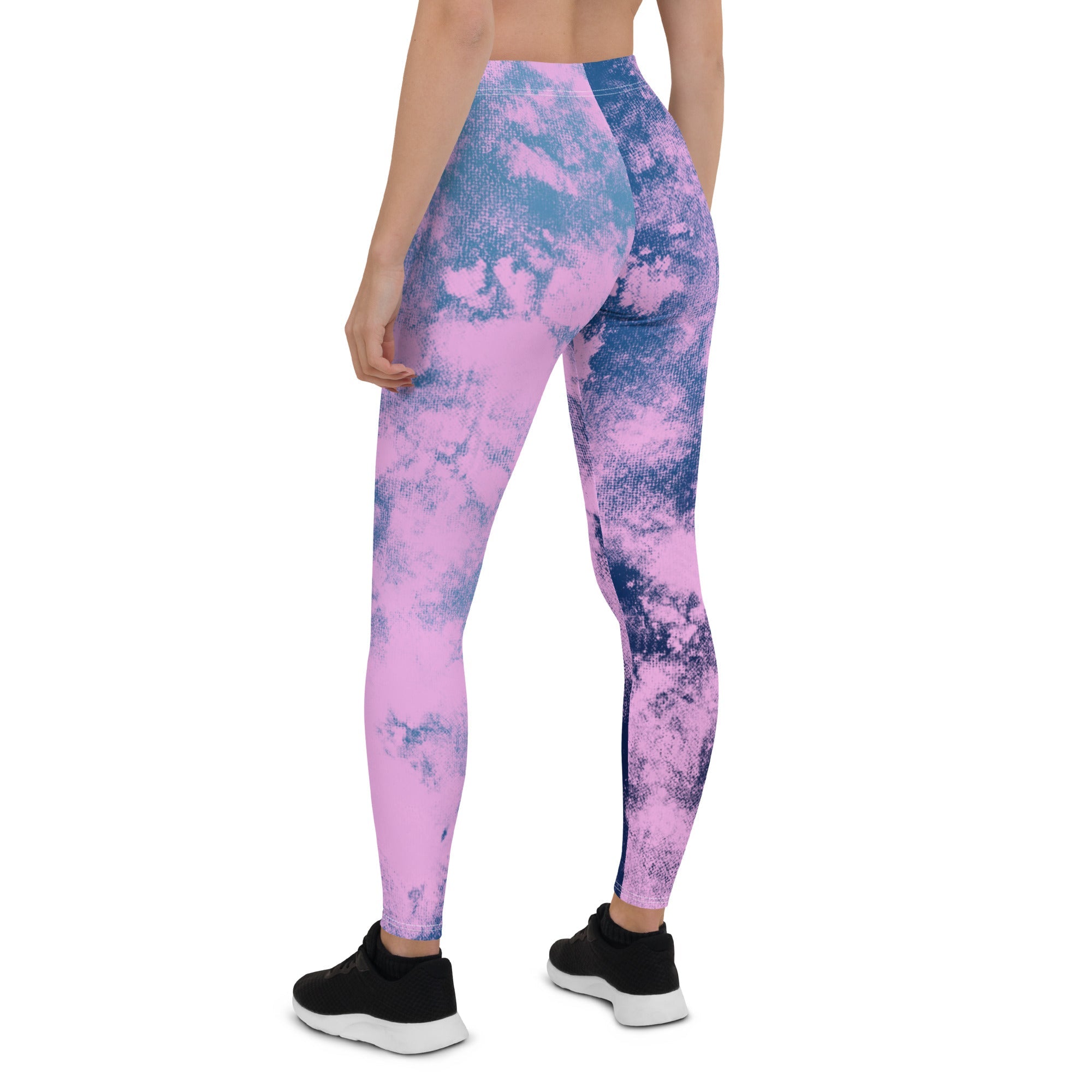 Womens Workout Yoga Pink & Blue Tie Dye Leggings  Back View