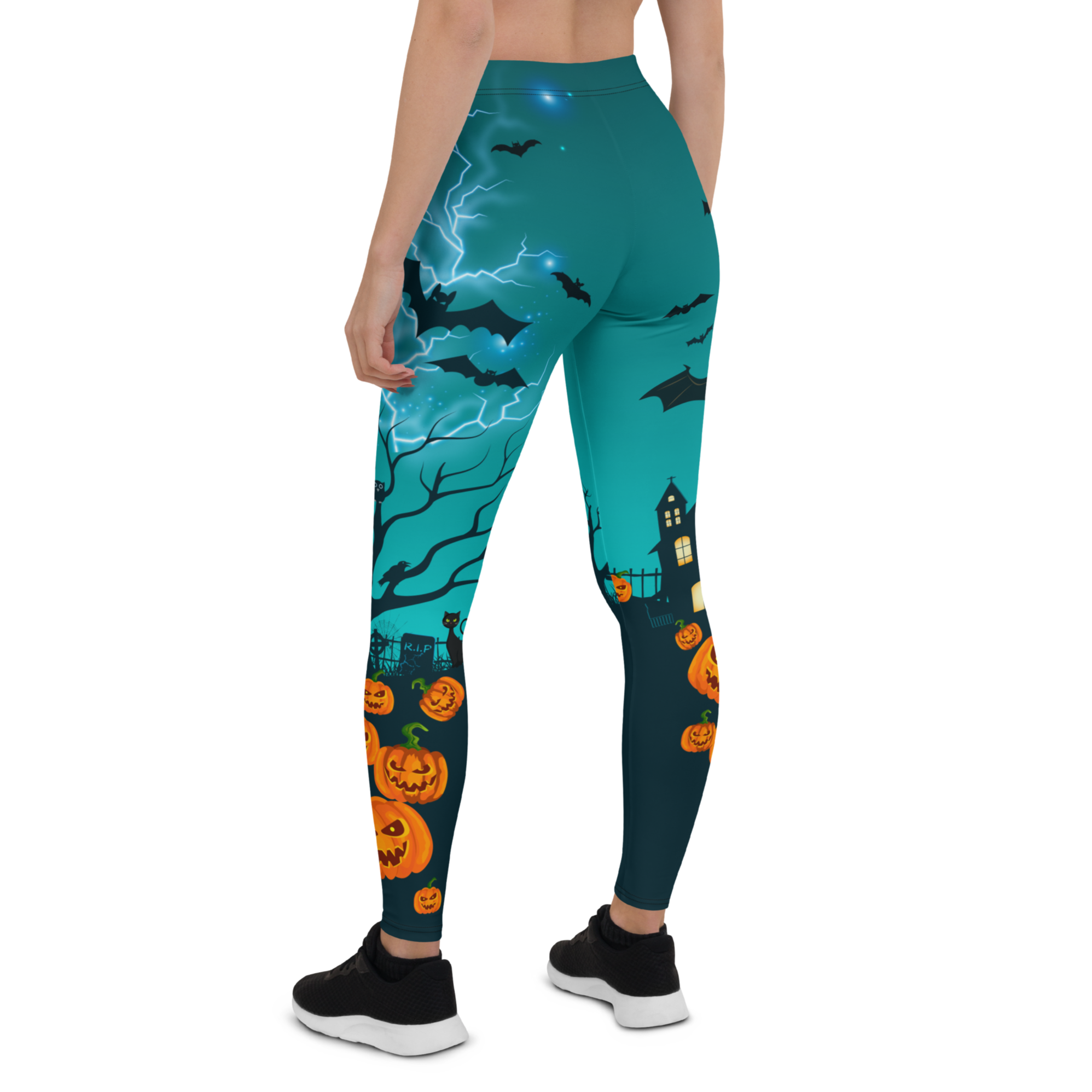 Halloween Pumpkin and Lightning Leggings Left Angle