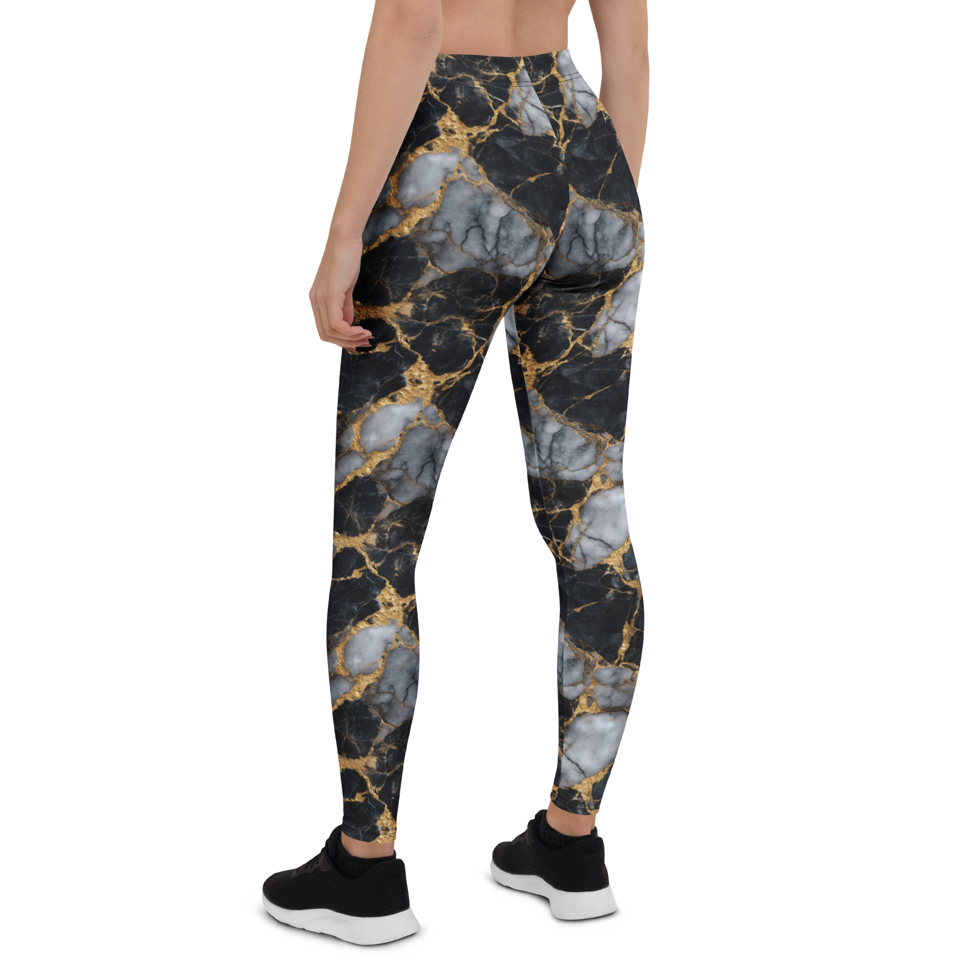 Black Gold Marble Leggings Rear View