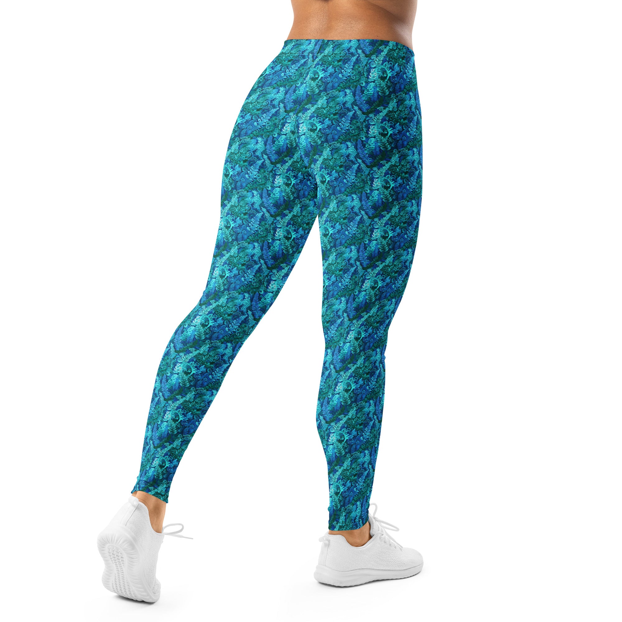 Electrik Blue Ferns Leggings | GearBunch
