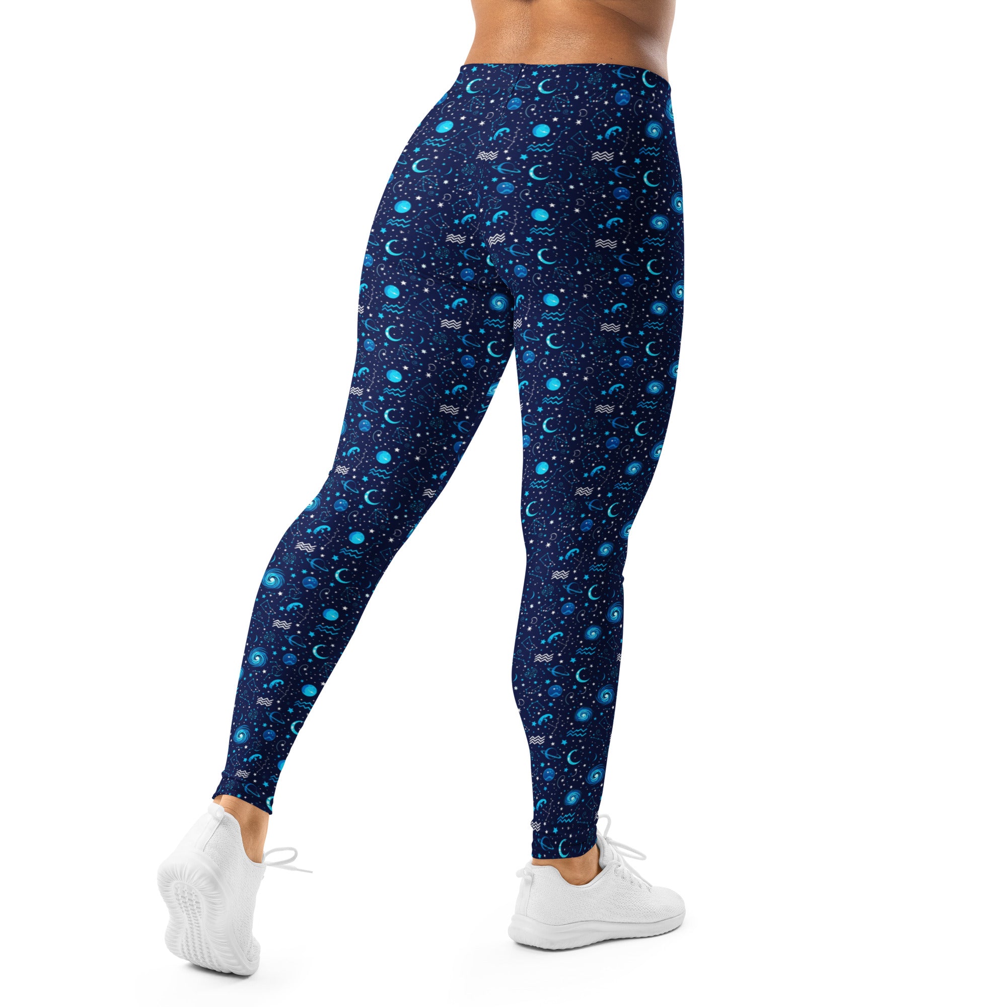 Detailed view of the Aquarius Celestial Leggings from GearBunch featuring a star map design.
