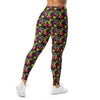 Rainbow Paillette Tropical Leggings from GearBunch, featuring a vibrant tropical floral design on a black background.