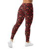 Bold scarlet and coral hibiscus flower print on dark grey GearBunch Leggings