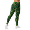 Close-up of the Emerald Jungle Leggings showcasing lush emerald, jade, and gold floral patterns on GearBunch Leggings