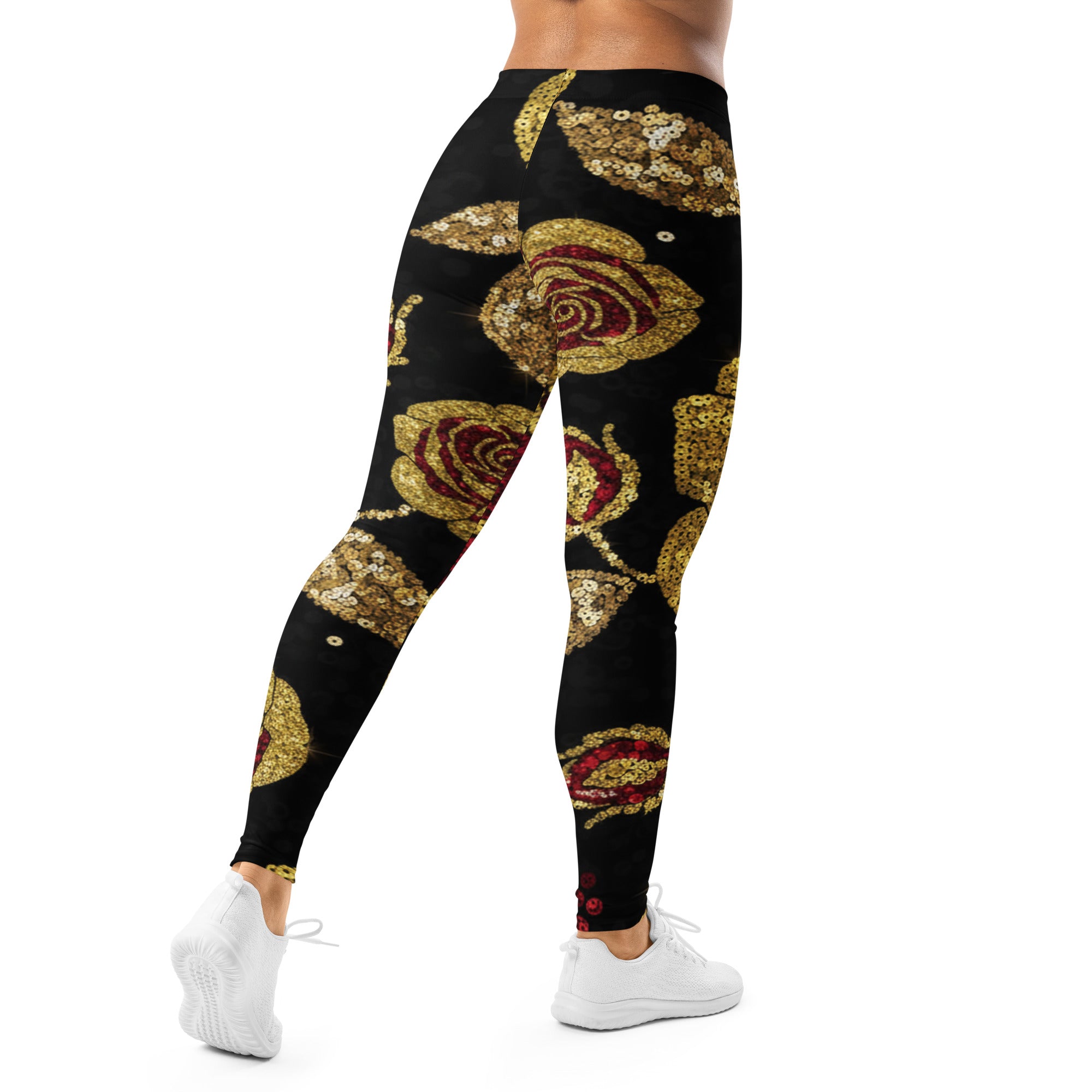 Gold Paillette Rose Leggings | GearBunch